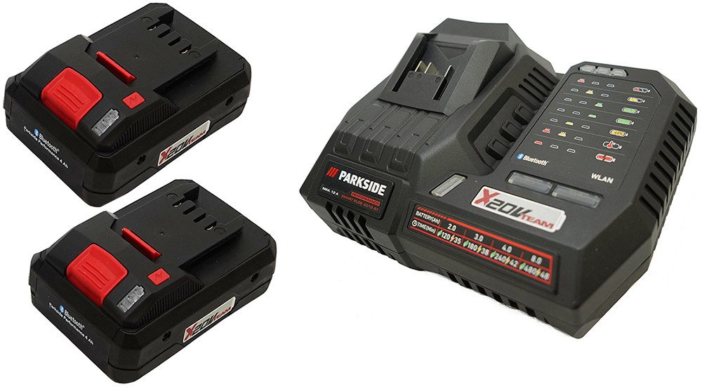 Parkside 1x 20V 12A Ladegerät PLGS 2012 + 2x 4Ah Smart Akku PAPS 204 Akku-Set