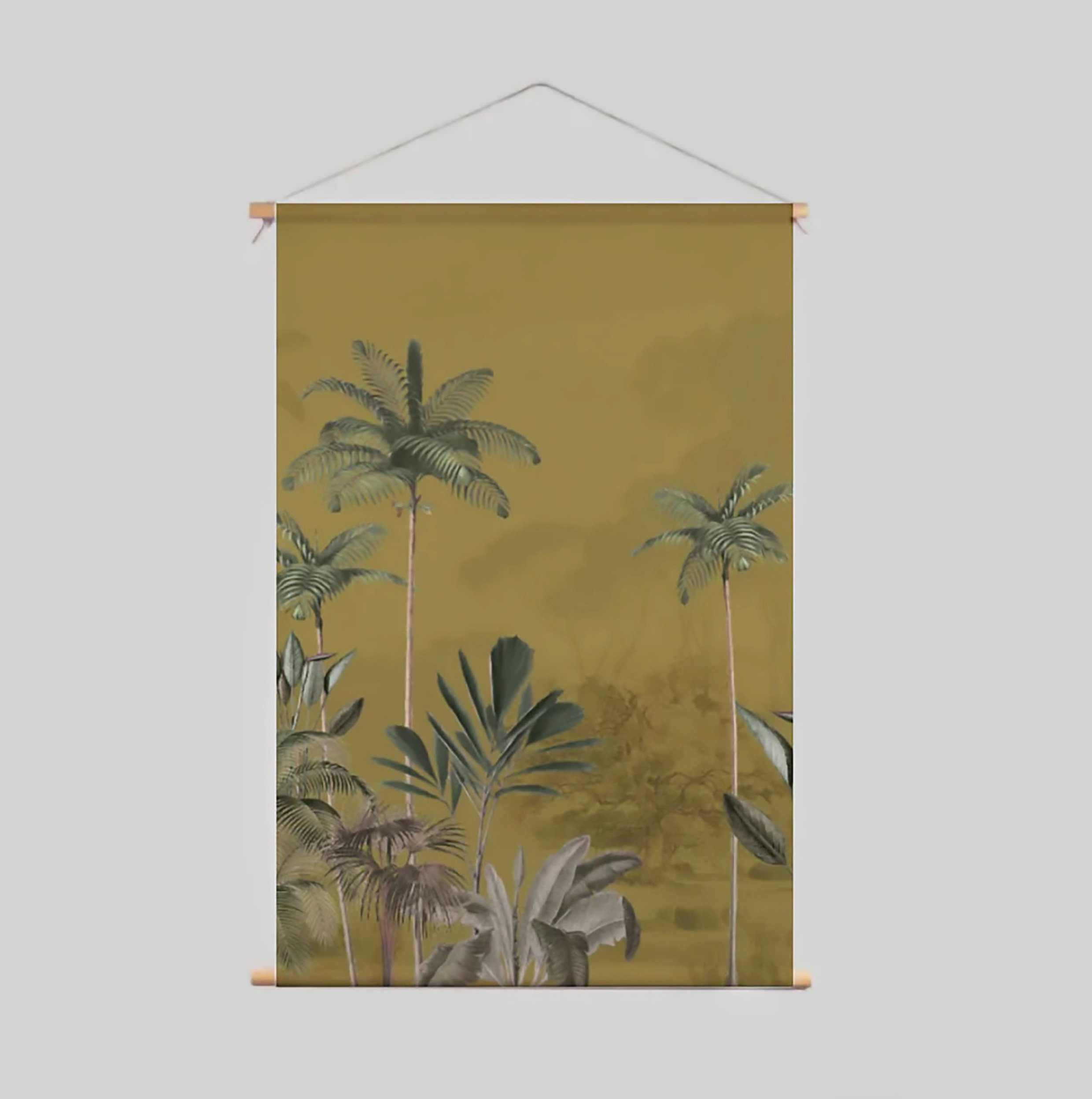 Cosy Home Ideas Wanddekoobjekt Wandbehang tropischer Dschungel bedruckt Stoff 90x130 cm Holzstäbe (1 Stück, 1x Wandbehang Stoff), knitterfreie waschbare Wanddeko leuchtend grün