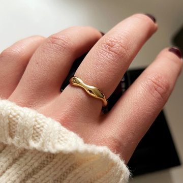 SPIEGELLUST Fingerring, Damenring aus Edelstahl Wellenförmig, Basic Minimalist Ring Onesize, Größenverstellbar