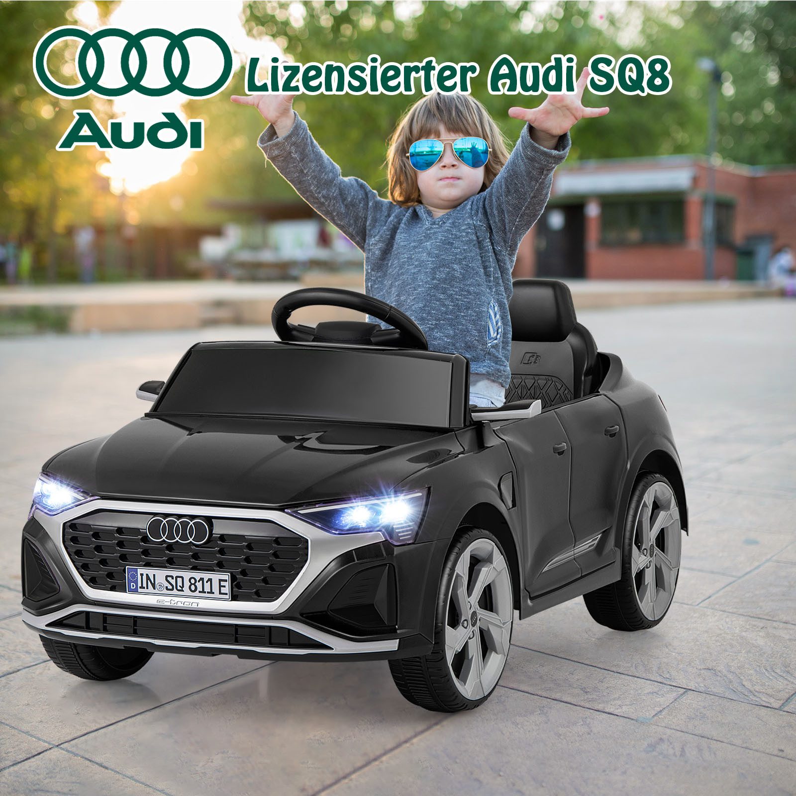 KOMFOTTEU Elektro-Kinderauto, Belastbarkeit 30 kg, Audi SQ8, 12-V-Elektrofahrzeug mit 2,4-G-Fernbedienung