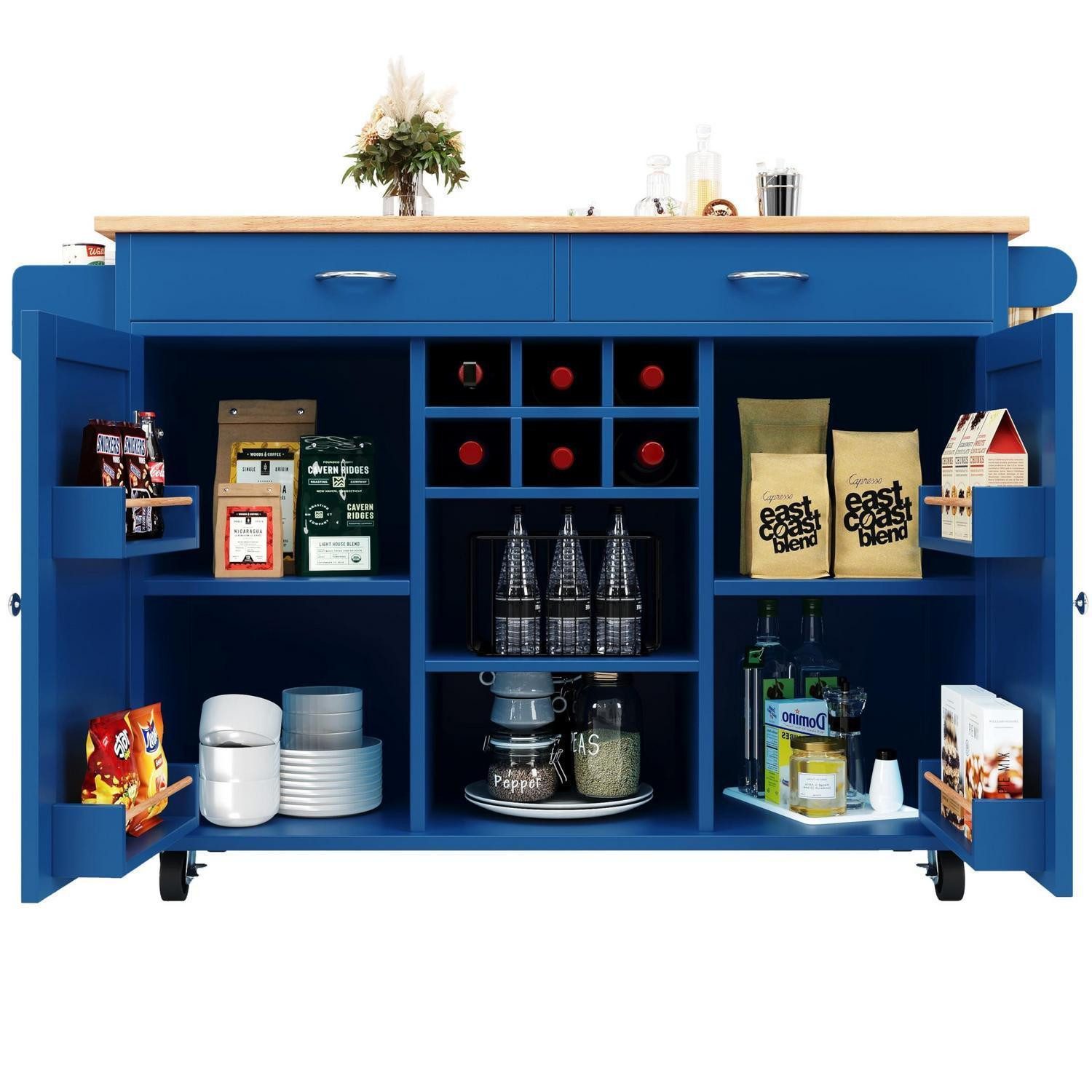 LuxusKollektion Kücheninsel Kücheninsel Speisewagen Holzmaserung Speicherraum Blau 102x45x92cm
