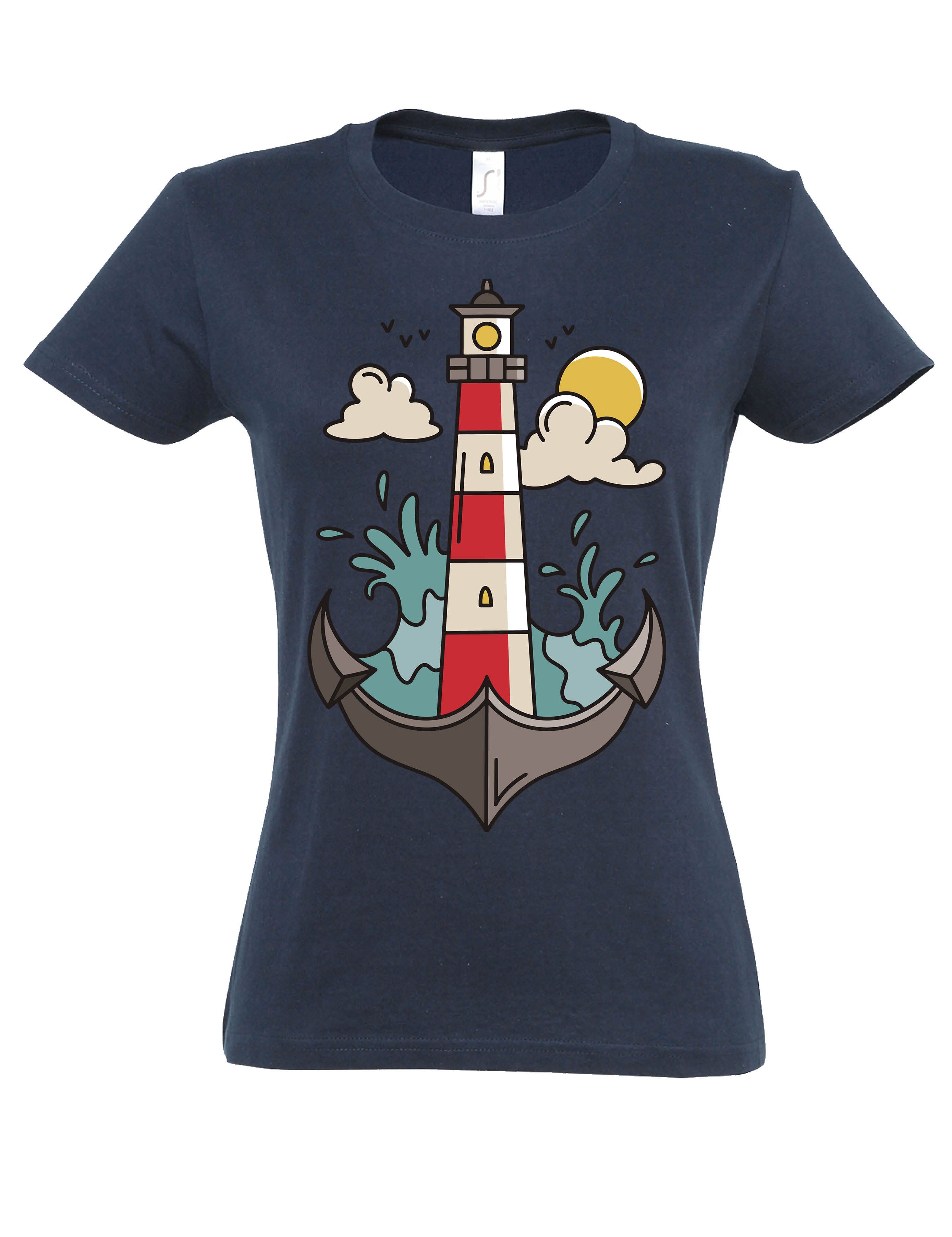 Print-Shirt "Anker Leuchtturm" Damen T-Shirt mit Lustigen Print Geschenk Statement