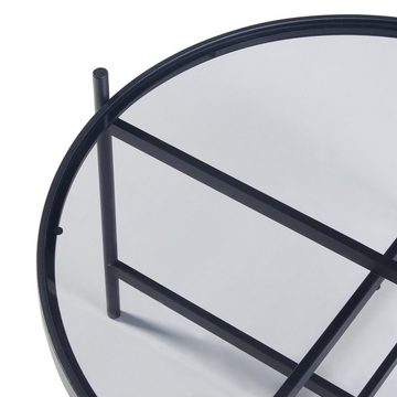 en.casa Couchtisch, »Lier« rund Metallgestell mit Glasplatte Ø61 x 39,5 cm Schwarz