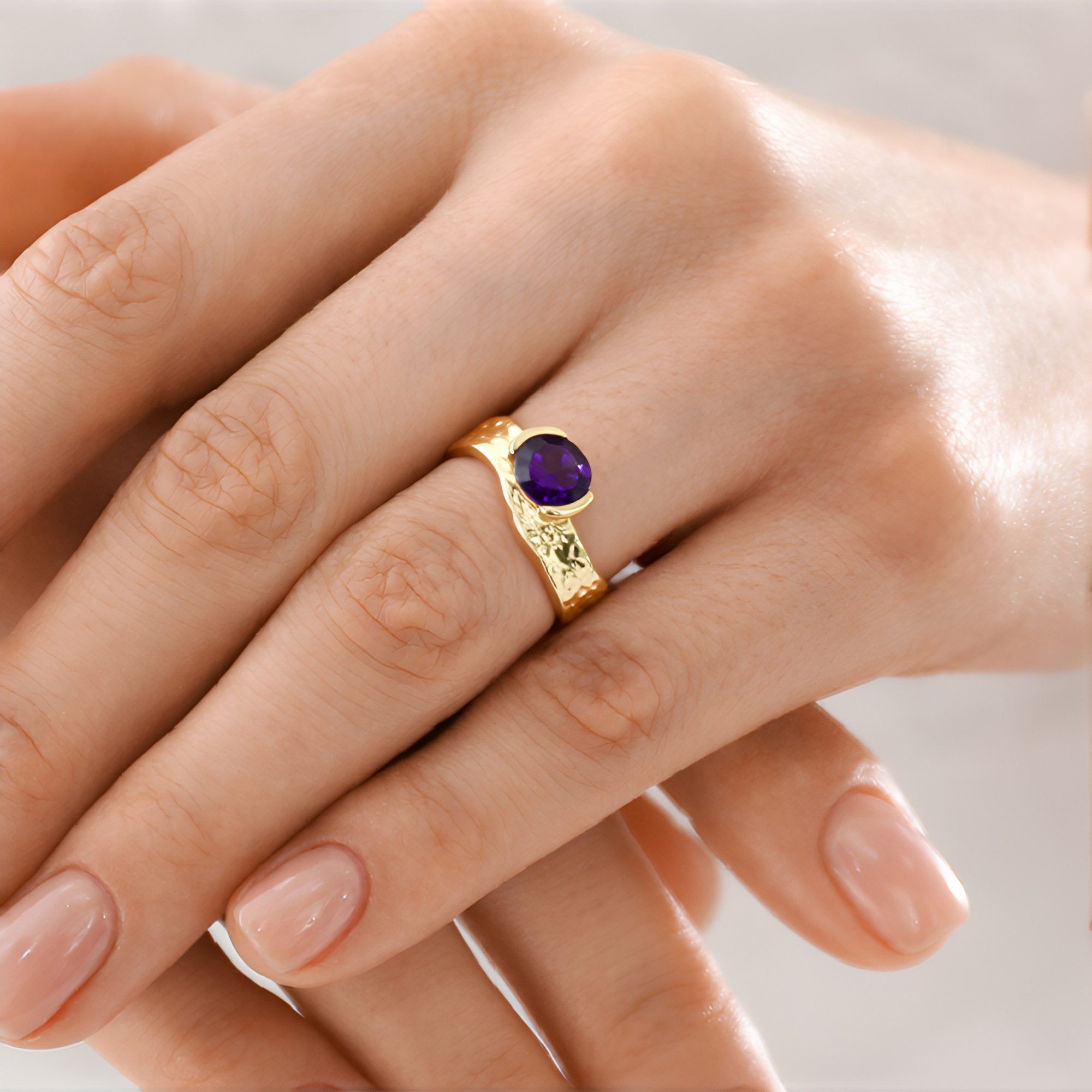 Cavill Solitärring Cavill Ring 1,07 ct Amethyst, vergoldet 925 Silber, lila Eleganz (1-tlg)