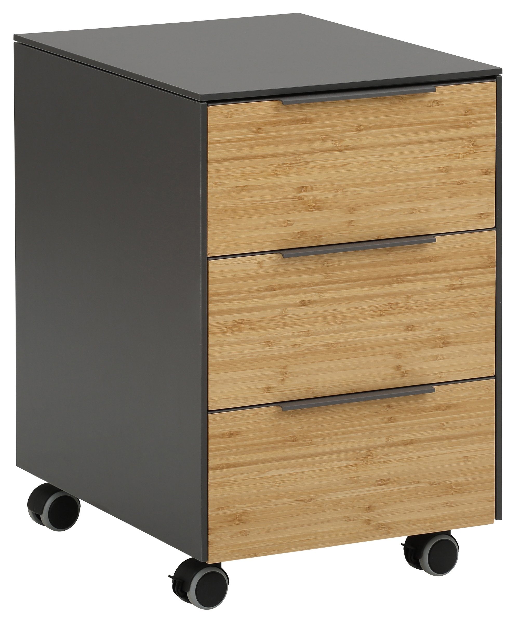 mbelando Rollcontainer 9663, aus Spanplatte in anthrazit - Bambus mit 3  Schubladen. Abmessungen (BxHxT) 40x61x50 cm, Rollschrank