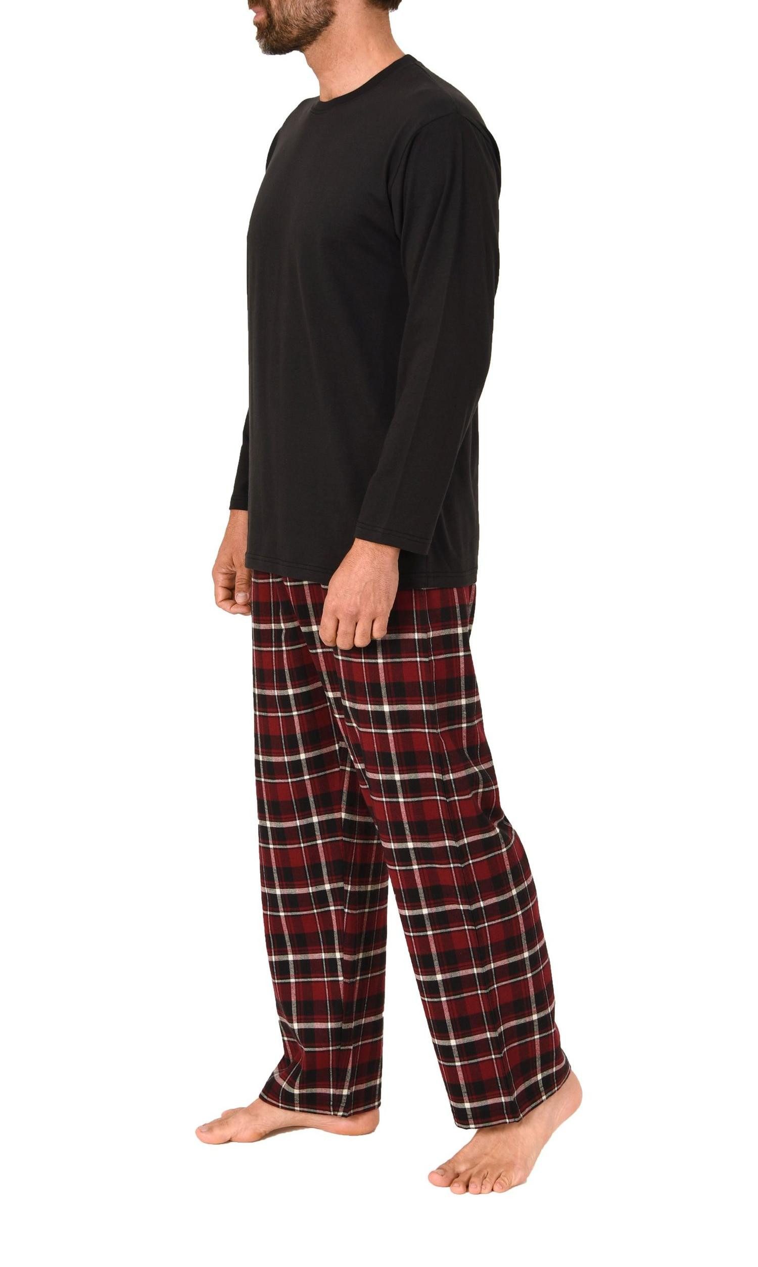 Normann Pyjama Herren Schlafanzug lang, Pyjama mit Flanell-Hose in Karo-Optik
