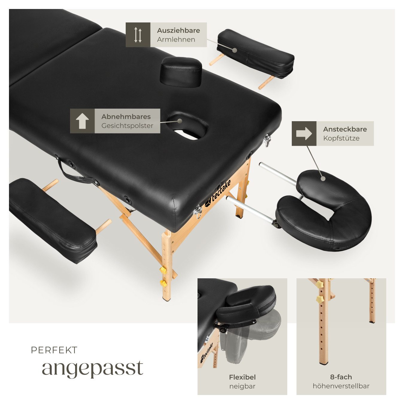 tectake Massageliege 2 Zonen Massageliege-Set (Set, 1-St., mit Tragetasche), Breite 59 cm, Polsterung 7,5 cm