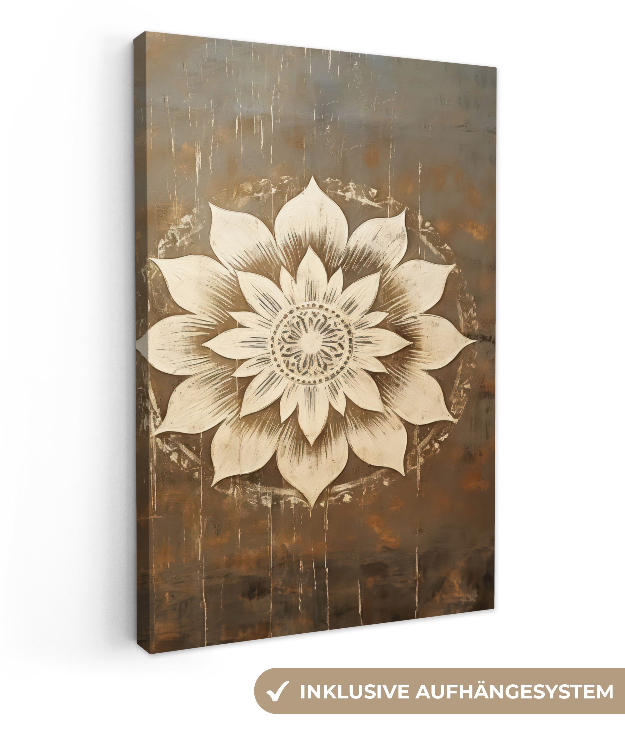 OneMillionCanvasses® Leinwandbild Mandala - Blumen - Vintage - Weiß, Fotodr günstig online kaufen