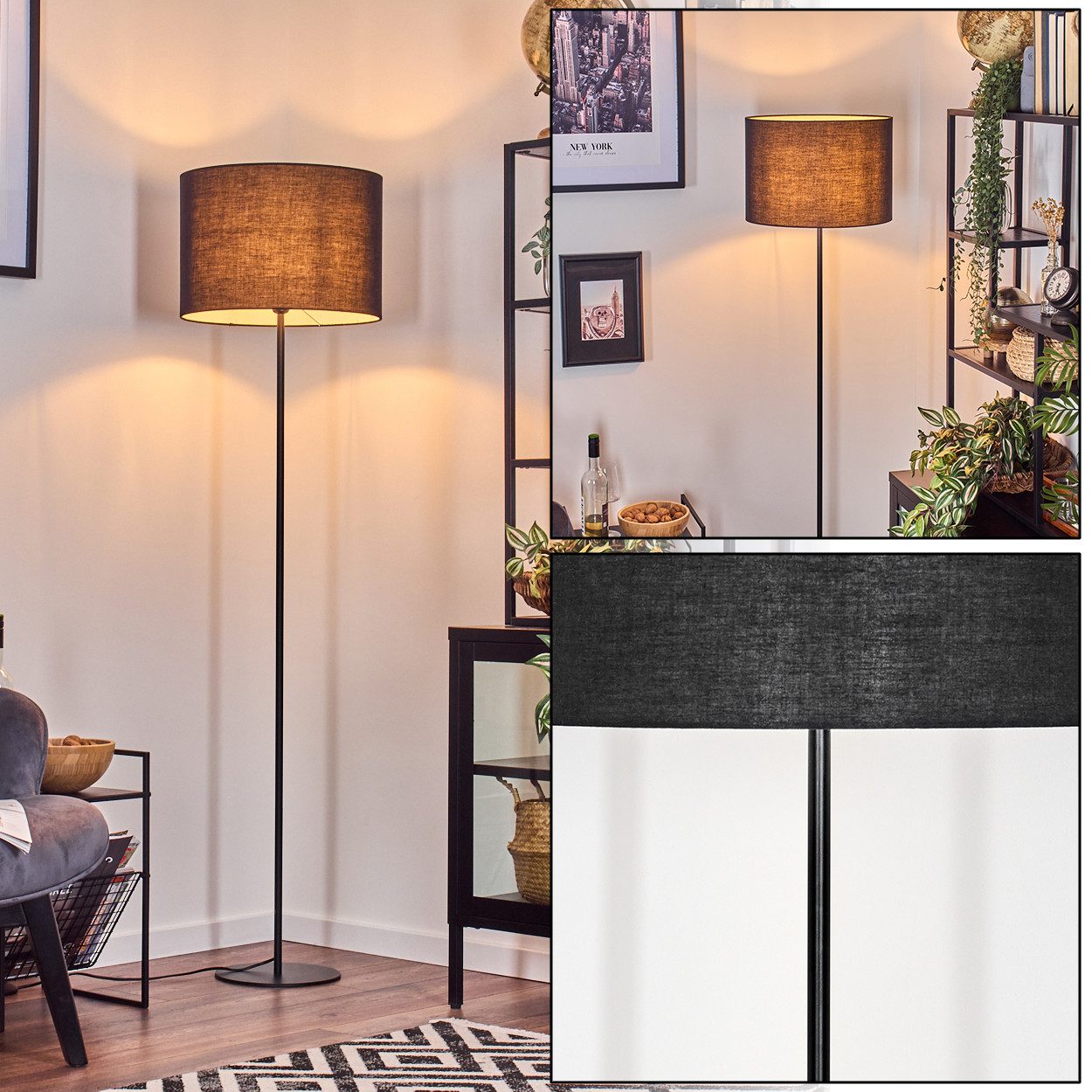 hofstein Stehlampe Stehlampe aus Metall/Stoff in Schwarz/Weiß, ohne Leuchtm günstig online kaufen