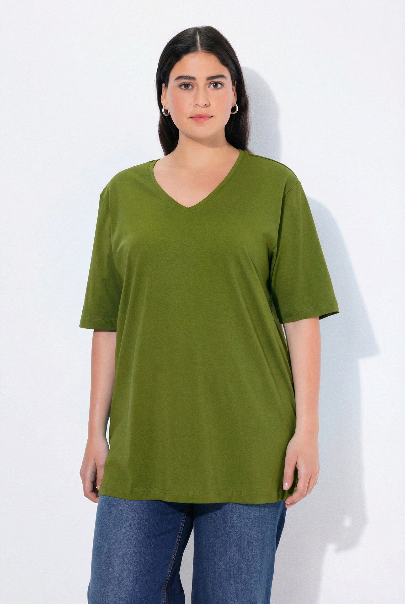 Ulla Popken T-Shirt T-Shirt V-Ausschnitt Relaxed Halbarm