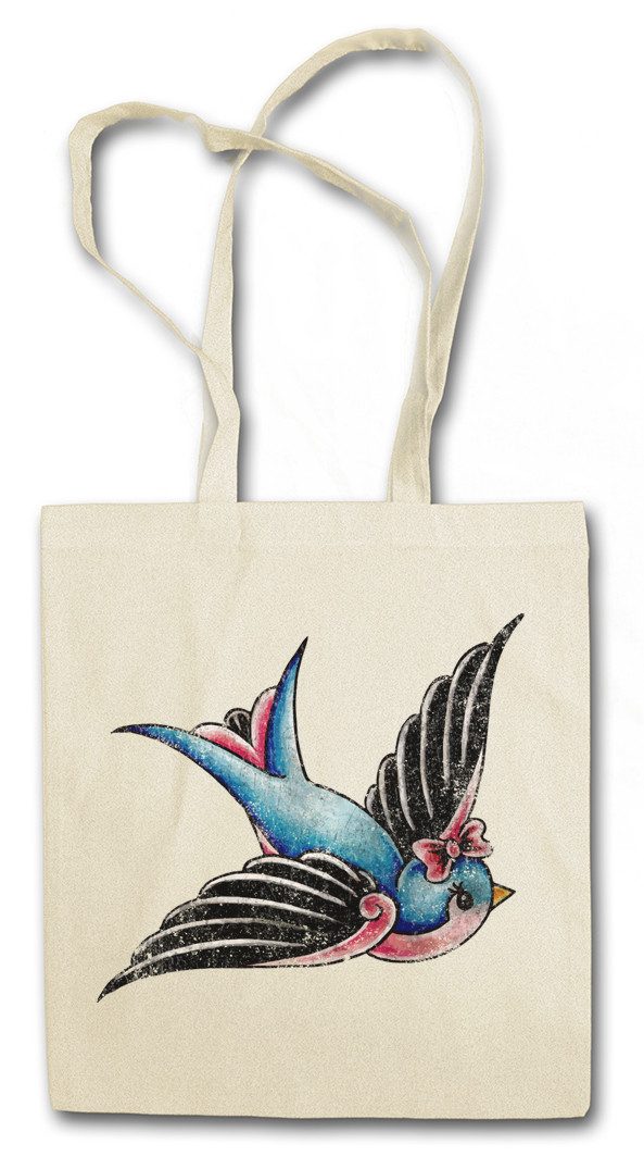 Beuteltasche Tattoo Swallow A Stofftasche Schwalbe Love hate Oldschool Art Studio