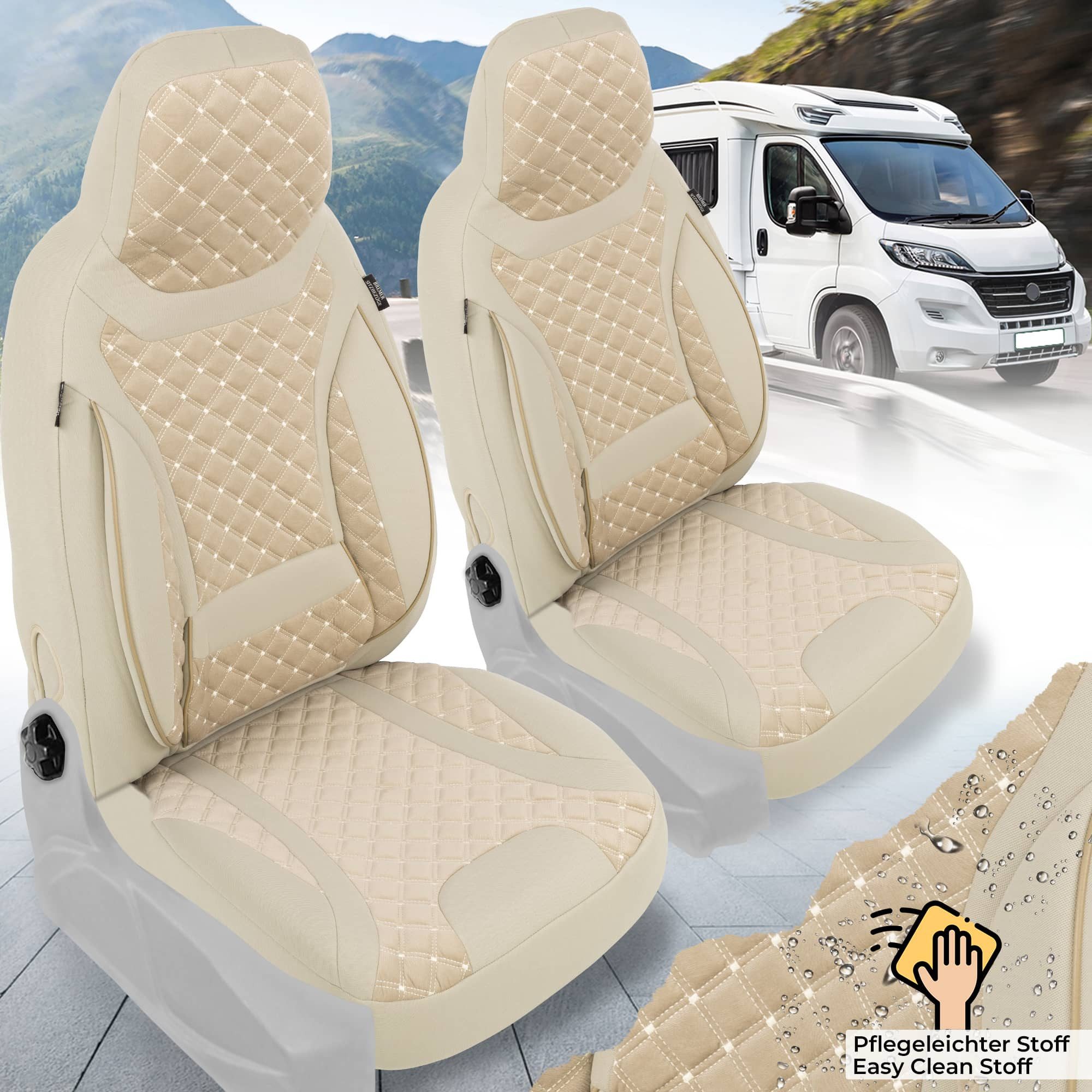 BREMER SITZBEZÜGE Autositzbezug für Clever Vans Celebration (T1), Set, 2-tlg., Schonbezüge Sitzbezüge Fahrer und Beifahrer, in Beige