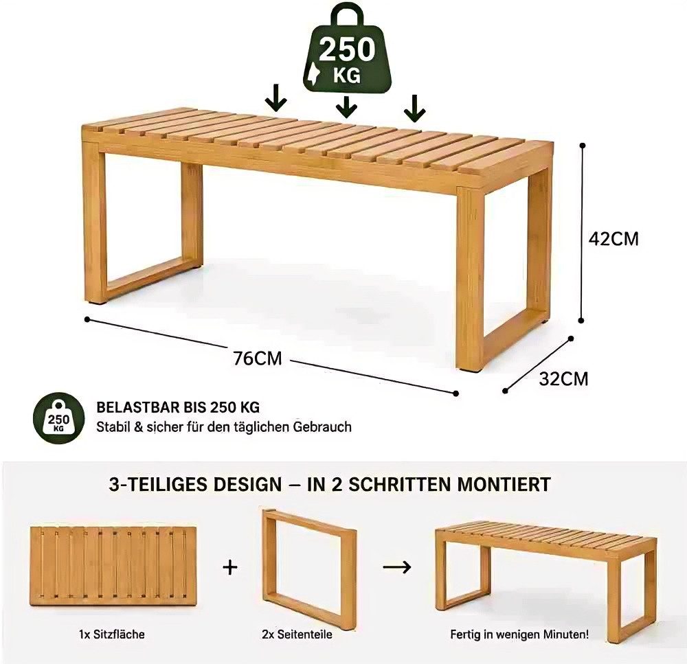Zedelmaier Sitzbank Schuhbank aus Bambus mit Sitzfläche, Schuhregal 76 x 42 x 32 cm