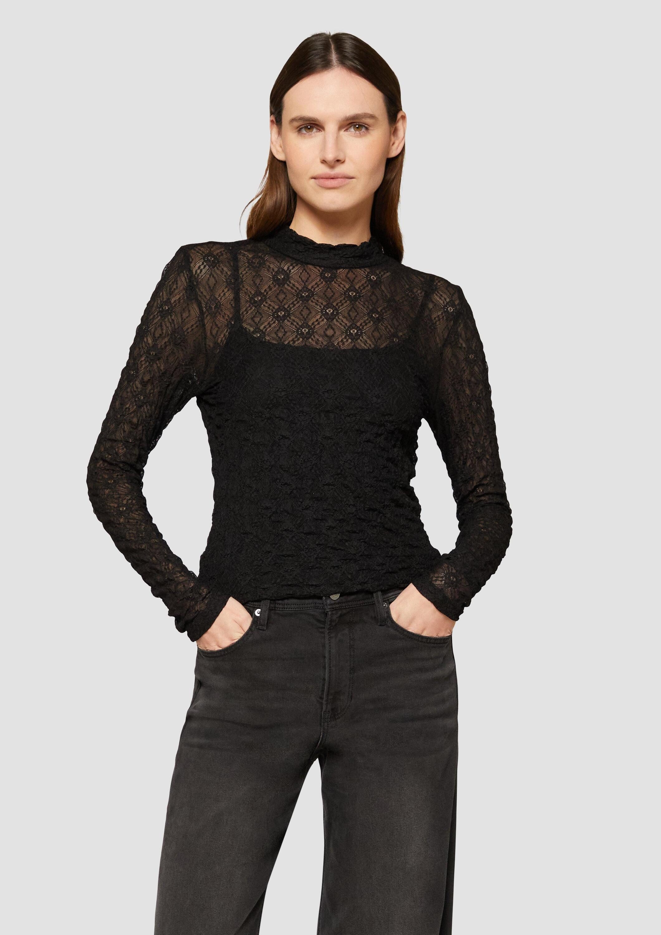 s.Oliver Langarmshirt T-Shirt Transparentes Spitzen-Shirt mit Stehkragen günstig online kaufen