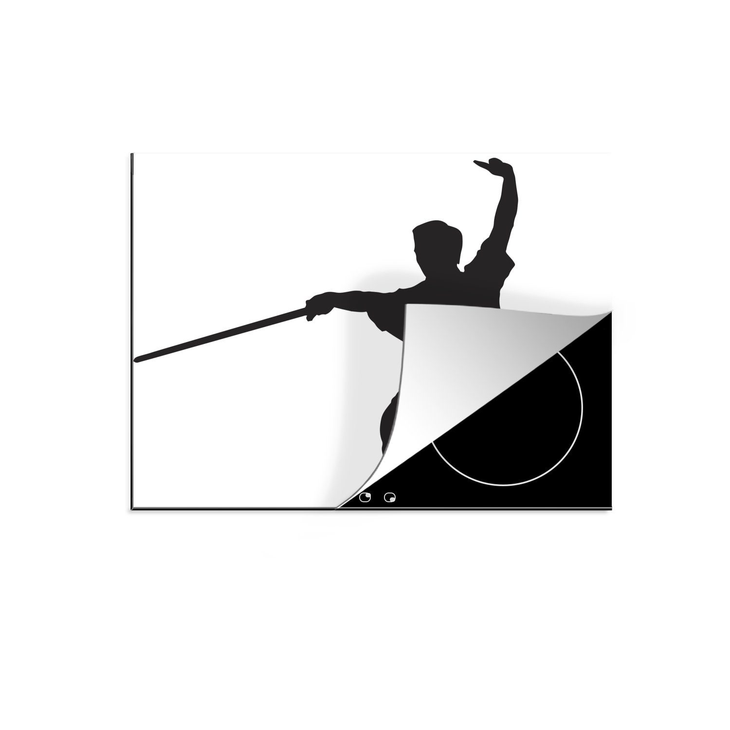 MuchoWow Herdblende-/Abdeckplatte Illustration eines Mannes, der ein Kung-Fu-Schwert schwingt, Vinyl, (1 tlg), 60x52 cm, Mobile Arbeitsfläche nutzbar, Ceranfeldabdeckung