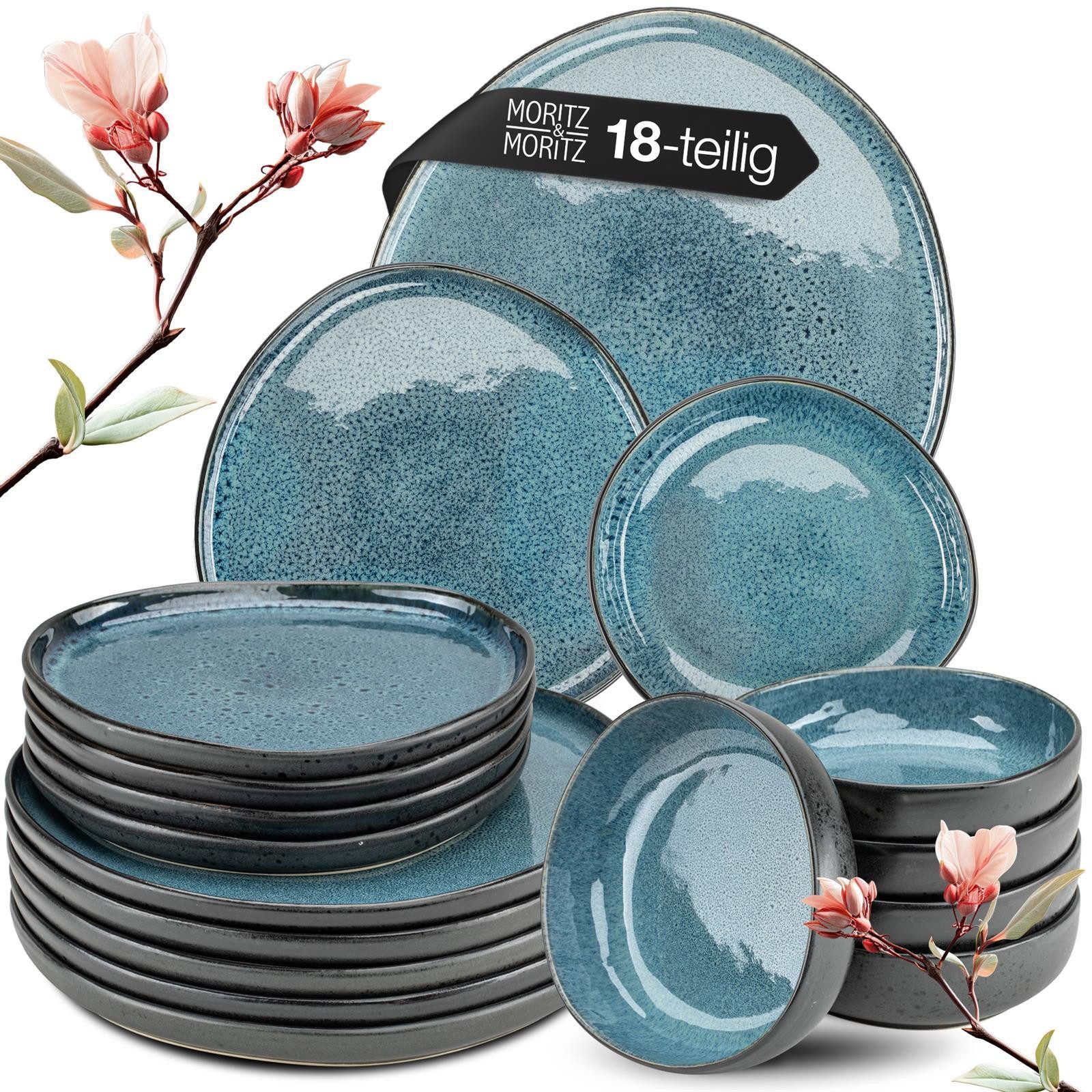 Moritz & Moritz Tafelservice ORGANIC blau Geschirrset (18-tlg), 6 Personen, Steinzeug, Kombigeschirr für 6 Personen