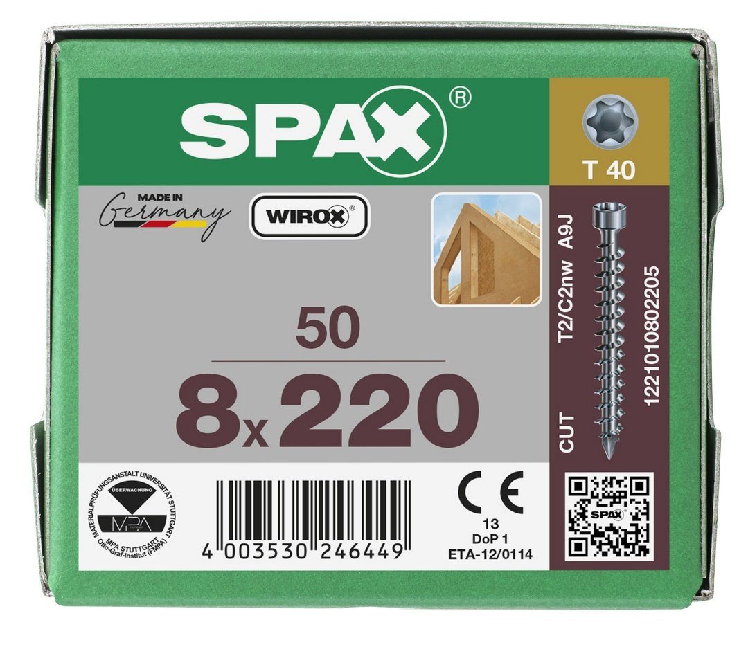 SPAX Spanplattenschraube IN.FORCE, (Stahl weiß mm 8x220 St), 50 verzinkt