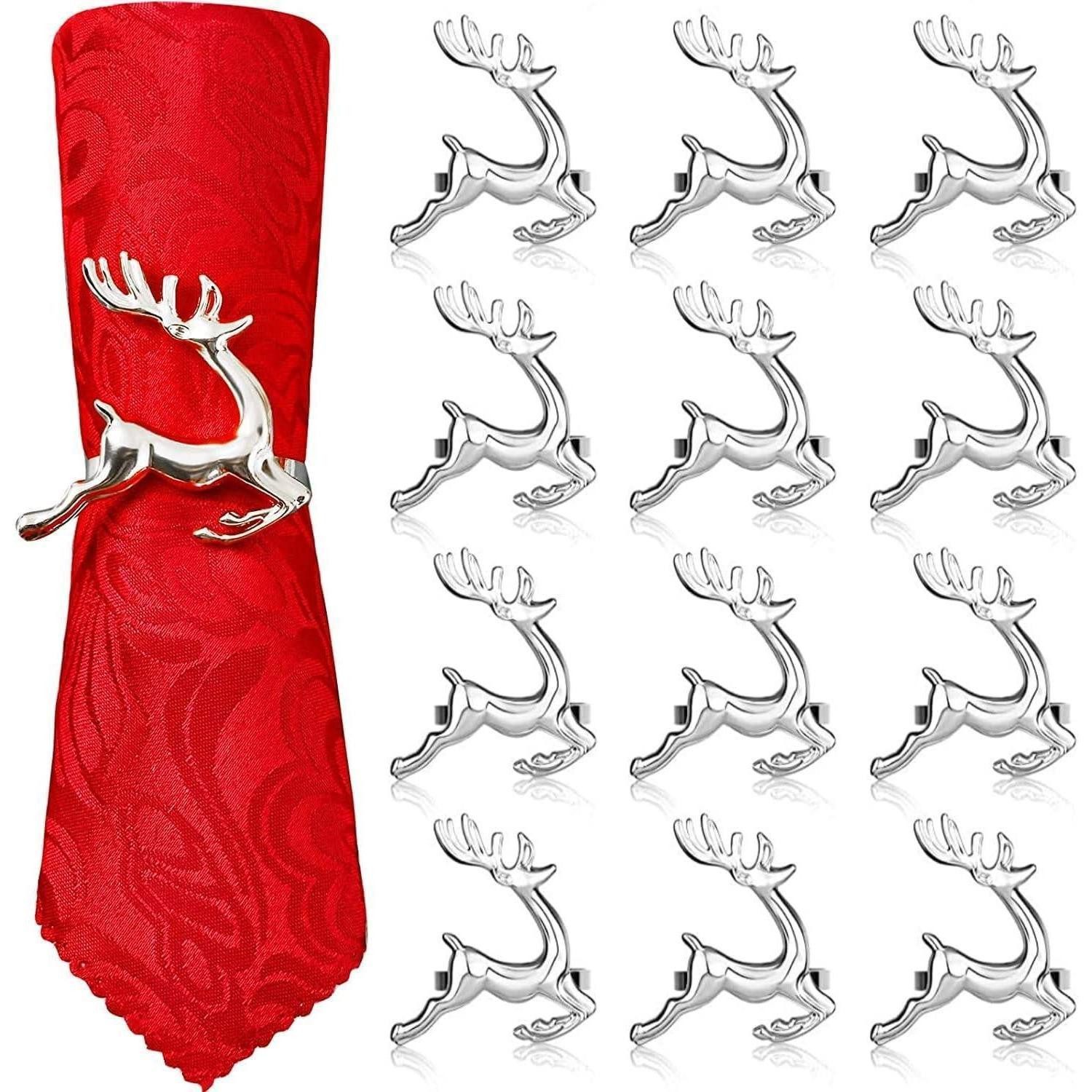 LuxusKollektion Serviettenring 12er Set Weihnachts Rentier Serviettenringe 6CM Silber Hirsch