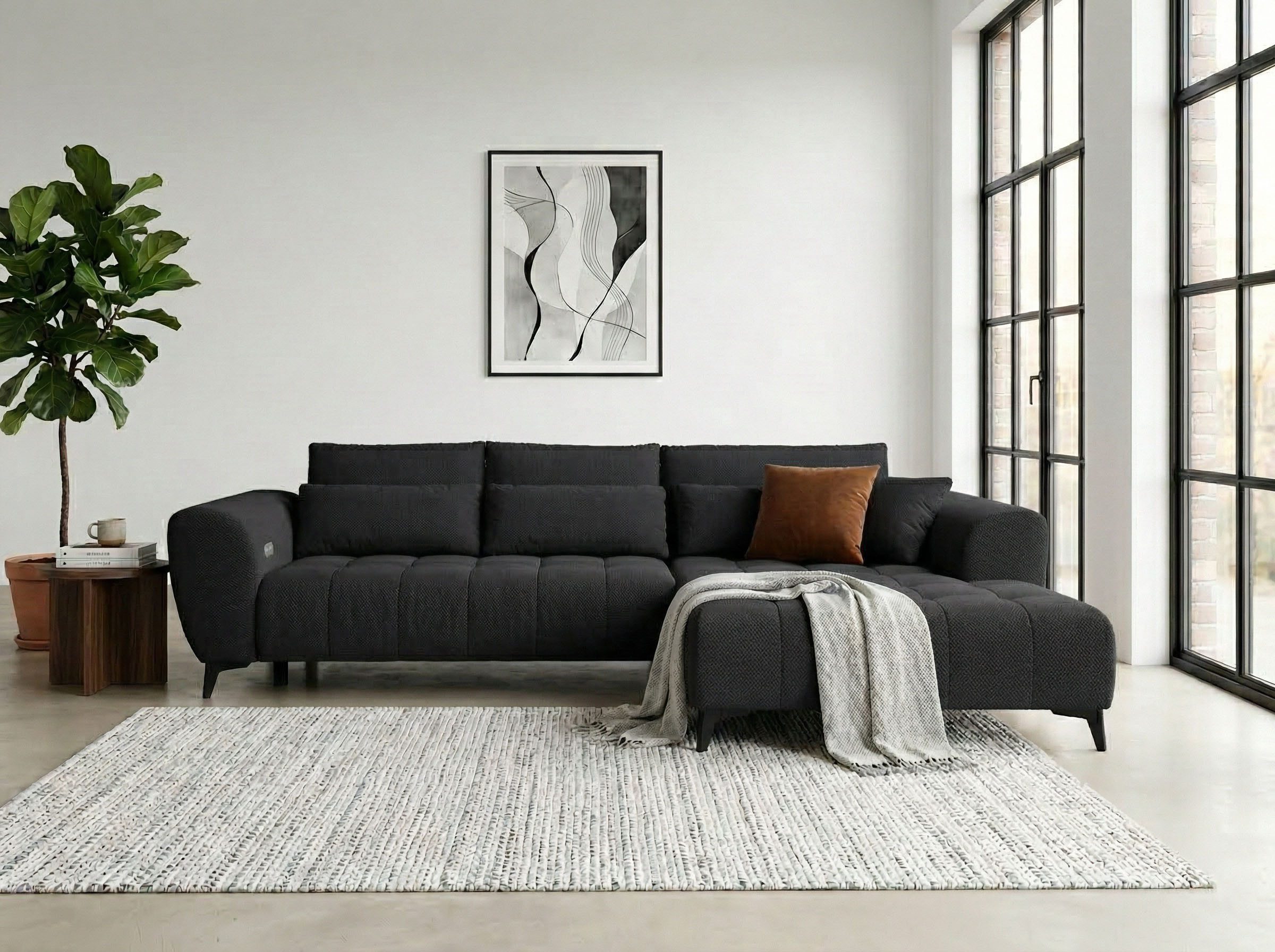 WERK2 Ecksofa Garay inkl. elektr. Sitztiefenverstellung, bodenfrei, viel Platz, Waffelcord, L-Form, XXL, elektrische Sitztiefenverstellung