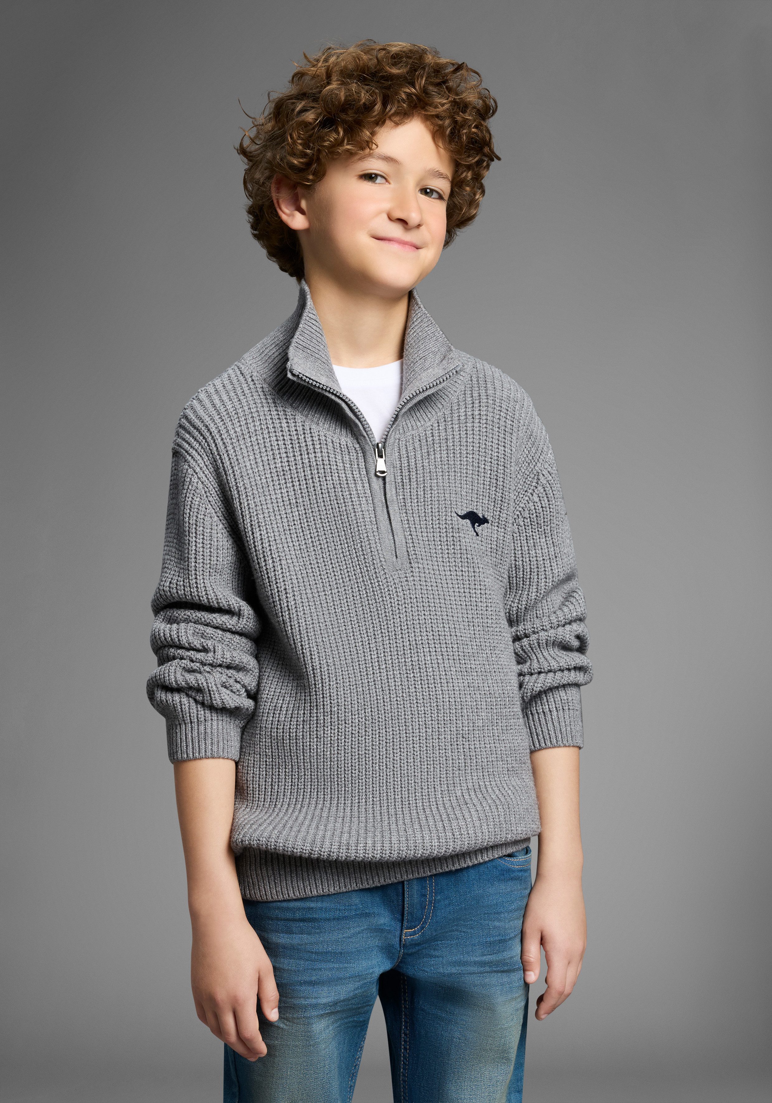 KangaROOS Strickpullover Troyer, Pullover mit Zipper Troyer, warmer Pullover