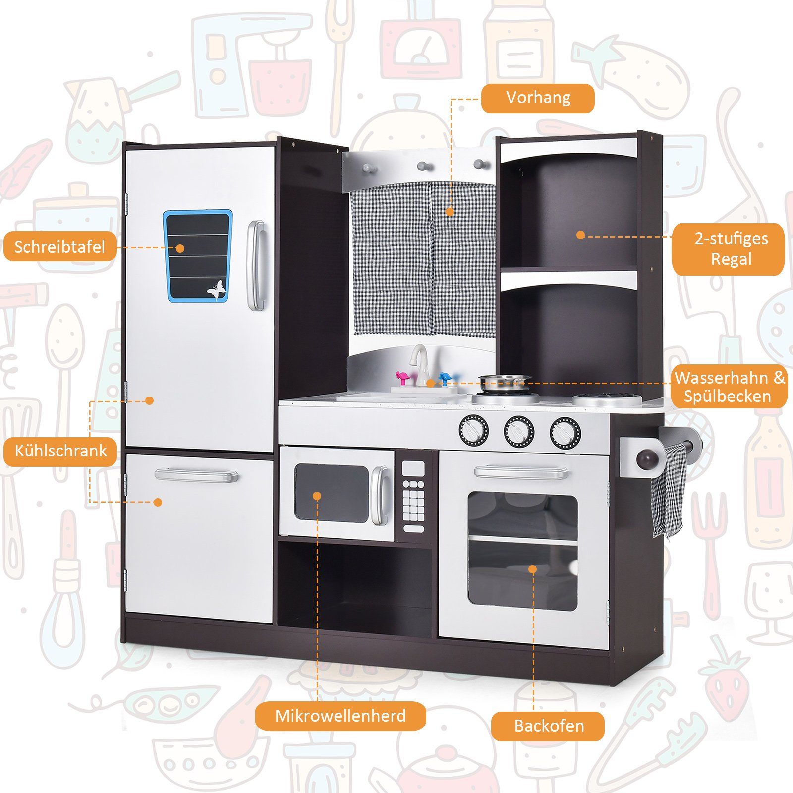 COSTWAY Spielküche Kinderküche, aus Holz, 97 x 30 x 95cm günstig online kaufen
