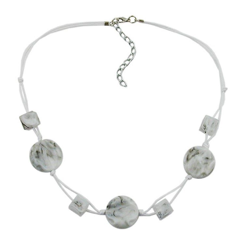 Collier Modeschmuck Kette Kunststoffperlen Weiß-Grau-Marmoriert 45 cm