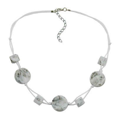 unbespielt Collier Modeschmuck Kette Kunststoffperlen Weiß-Grau-Marmoriert 45 cm, Modeschmuck für Damen