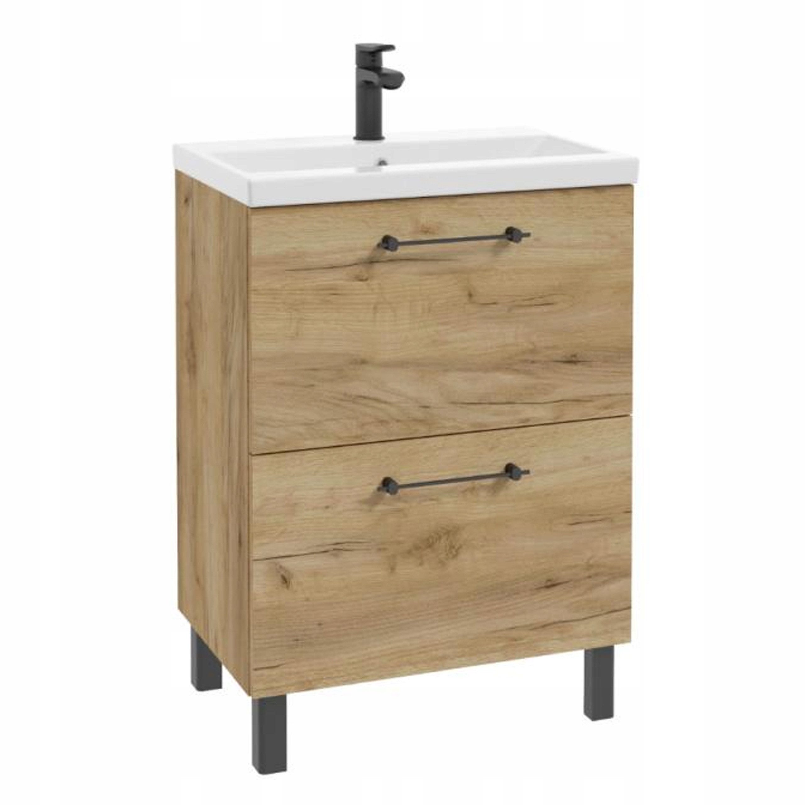 STAMAR Waschbeckenunterschrank Badmöbel Standschrank 50 cm mit Waschbecken Craft Eiche Gold Unterschrank 2 Schubladen Soft-Close stehend Keramik kompakt