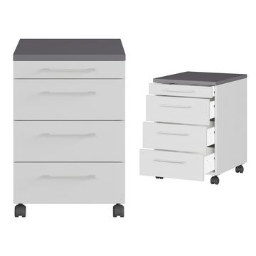 Lomadox Schreibtisch PRATO-01, Büromöbel Set Aktenschrank Rollcontainer Regal Eckschreibtisch grau