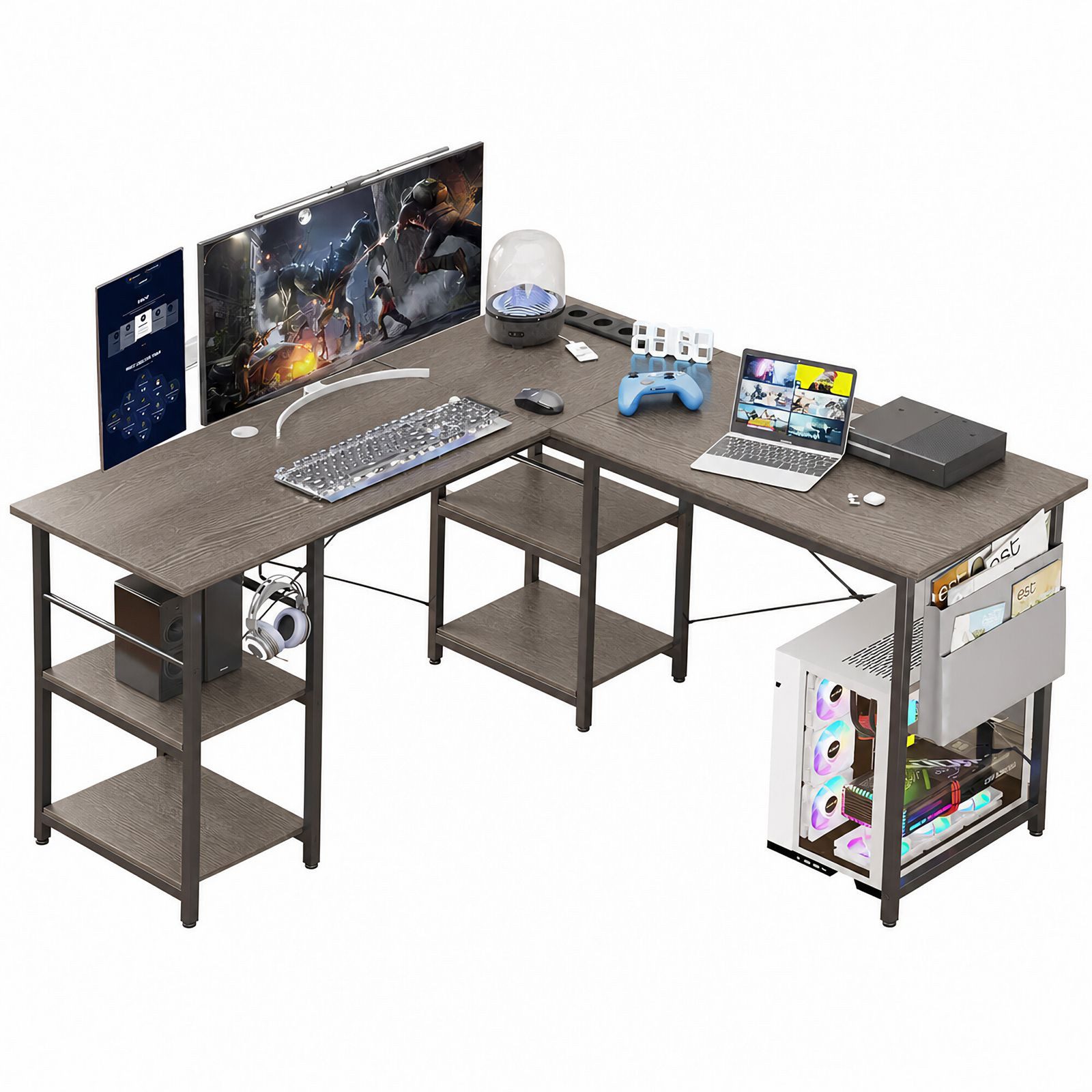 Computertisch L-Schreibtisch 140 × 140 cm mit 3 Steckdosen, 2 USB-Anschlüssen