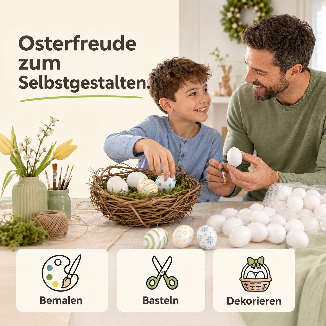 HaushaltO Osterei 50 weiße Plastikeier, 6 cm, zum Basteln und Bemalen für Ostern (Set, 50 St., 50er Set) – Bild 4 von 5