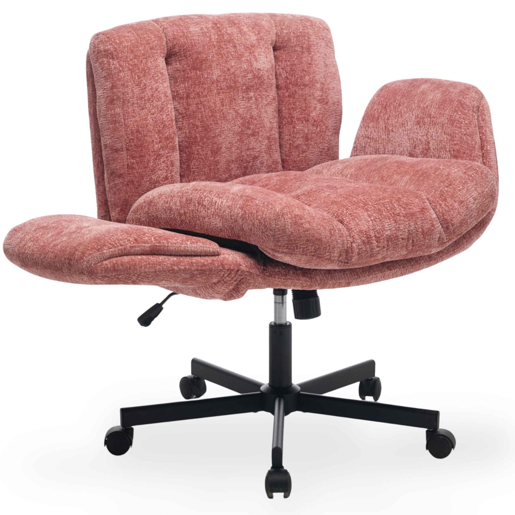 SeedWave Bürostuhl Drehbar Höhenverstellbarer Criss Cross Chair mit Klappbaren Armlehnen, Chenille Schneidersitz Schreibtischstuhl,extra Breite 61cm Sitzfläche