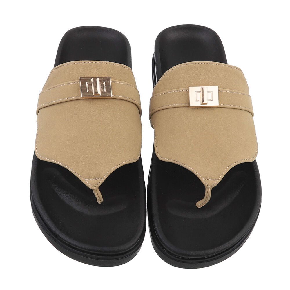 Ital-Design Damen Mules Freizeit Pantolette (86706360) Flach Pantoletten in Hellbraun – Bild 4 von 4