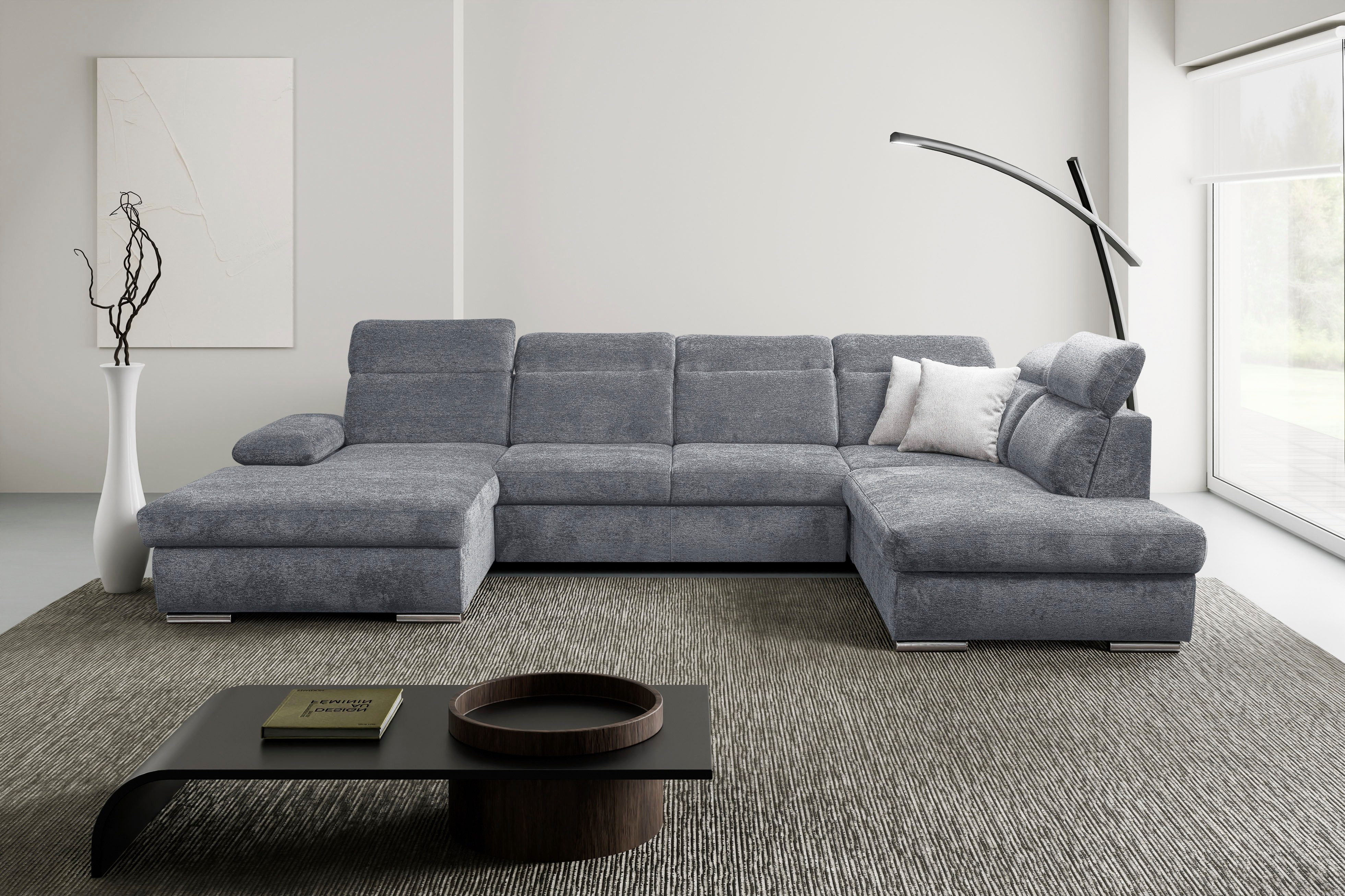 WERK2 Wohnlandschaft Cordoba inkl. Bett, Bettkasten & Kopfteilfunktion, Breite 359 cm, bequem, komfortable Wellenunterfederung, inkl. Schlaffunktion, U-Form