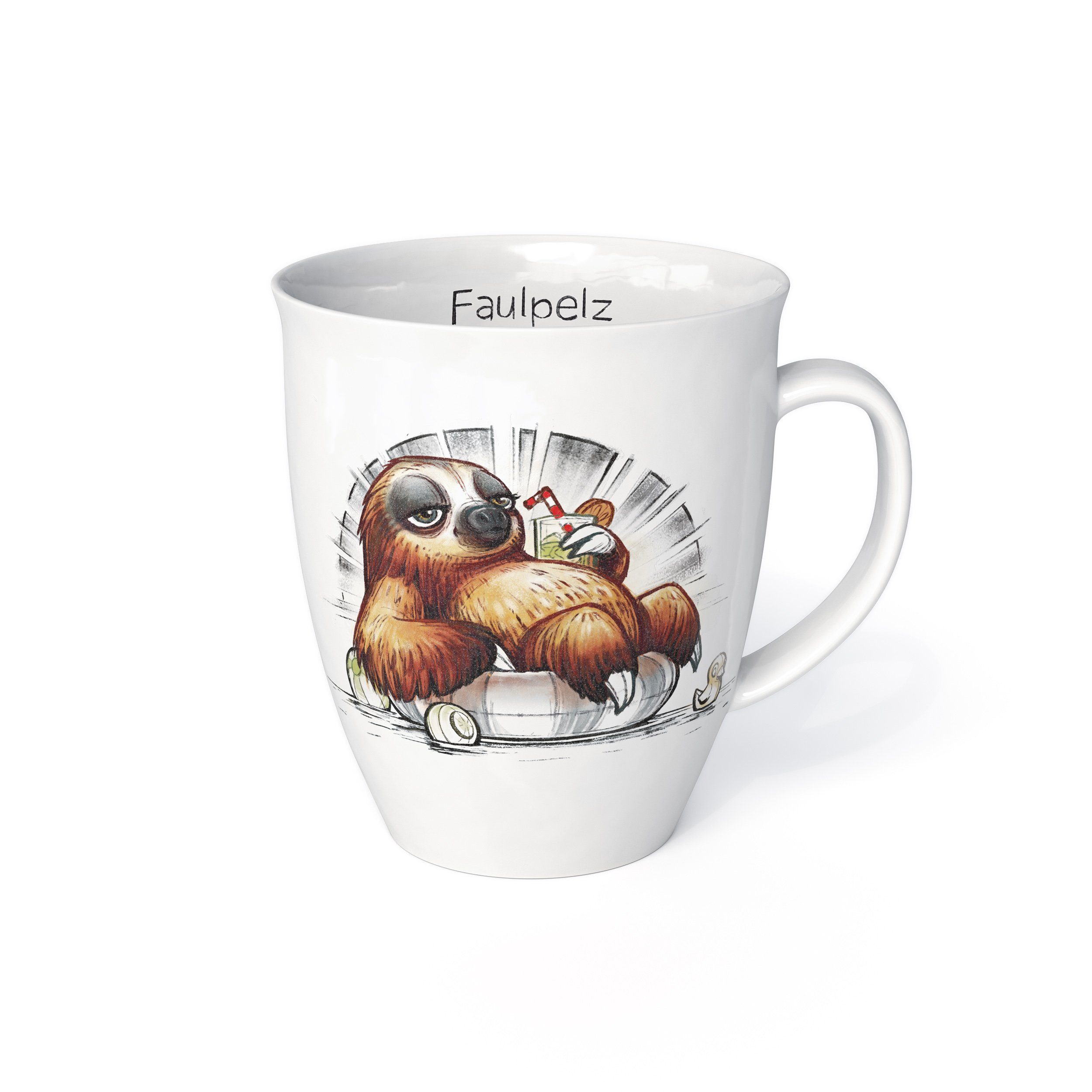 L.E.R.D.93 Becher Kaffeebecher mit Motiv, Porzellan, Tasse mit Faultier Faulpelz Porzellan Becher