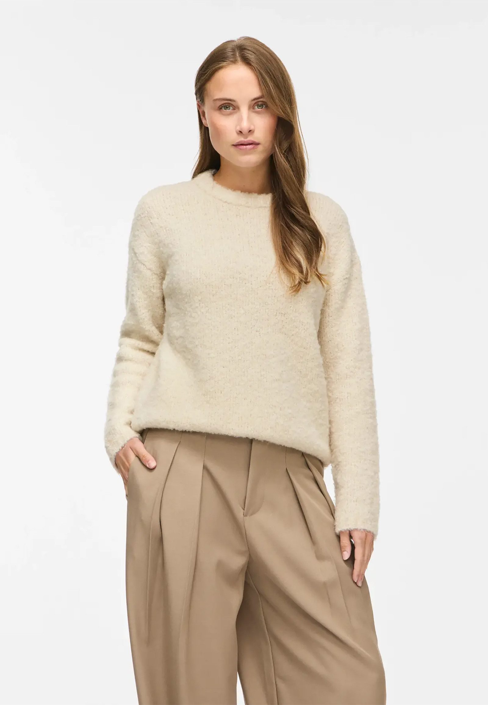 Vila Strickpullover Flauschige Struktur Rundhals Langarm für Damen (1-tlg) Recyceltes Material, Nachhaltigkeit, Weiche Strickoptik