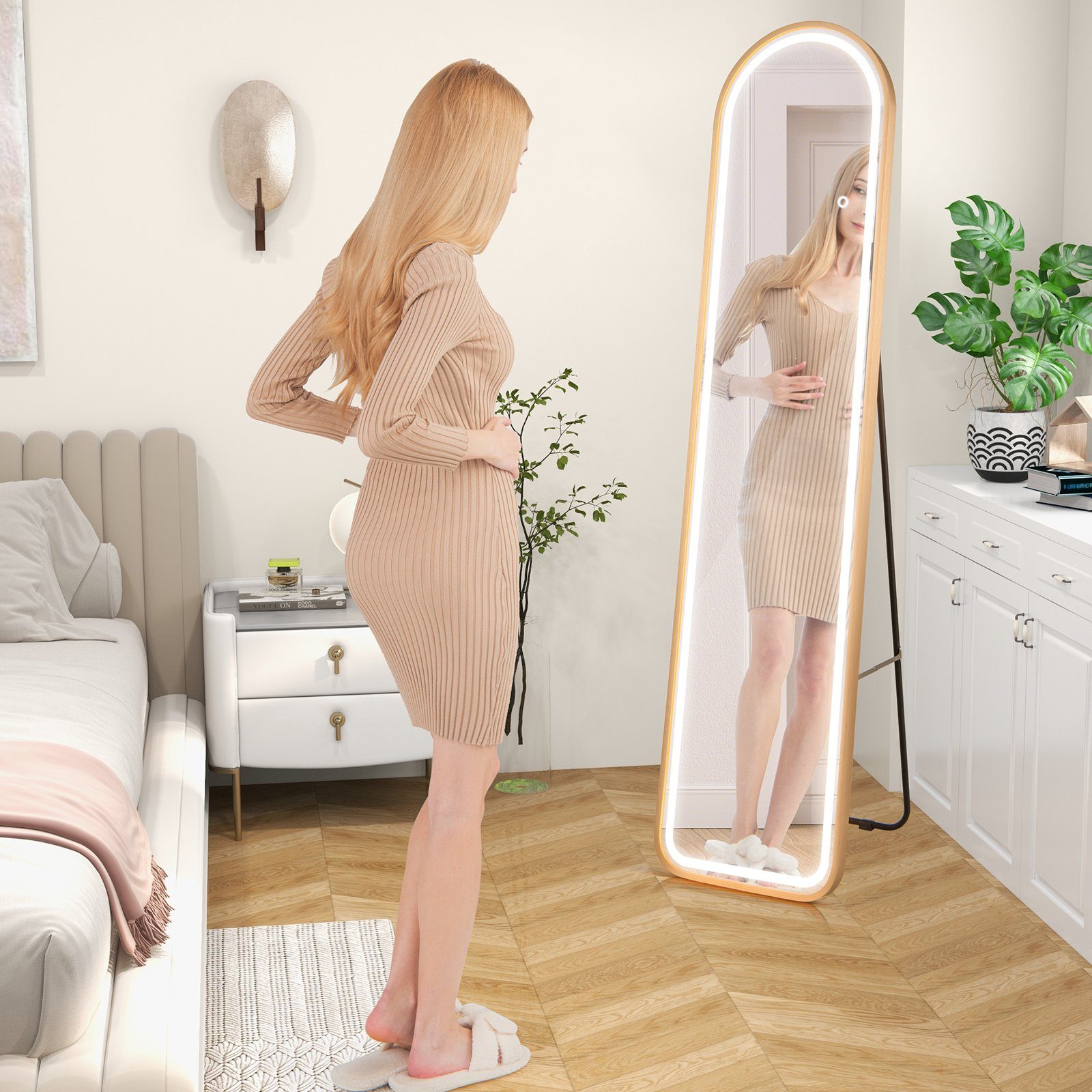 COSTWAY Standspiegel, mit goldenem Alurahmen, explosionssicherer günstig online kaufen