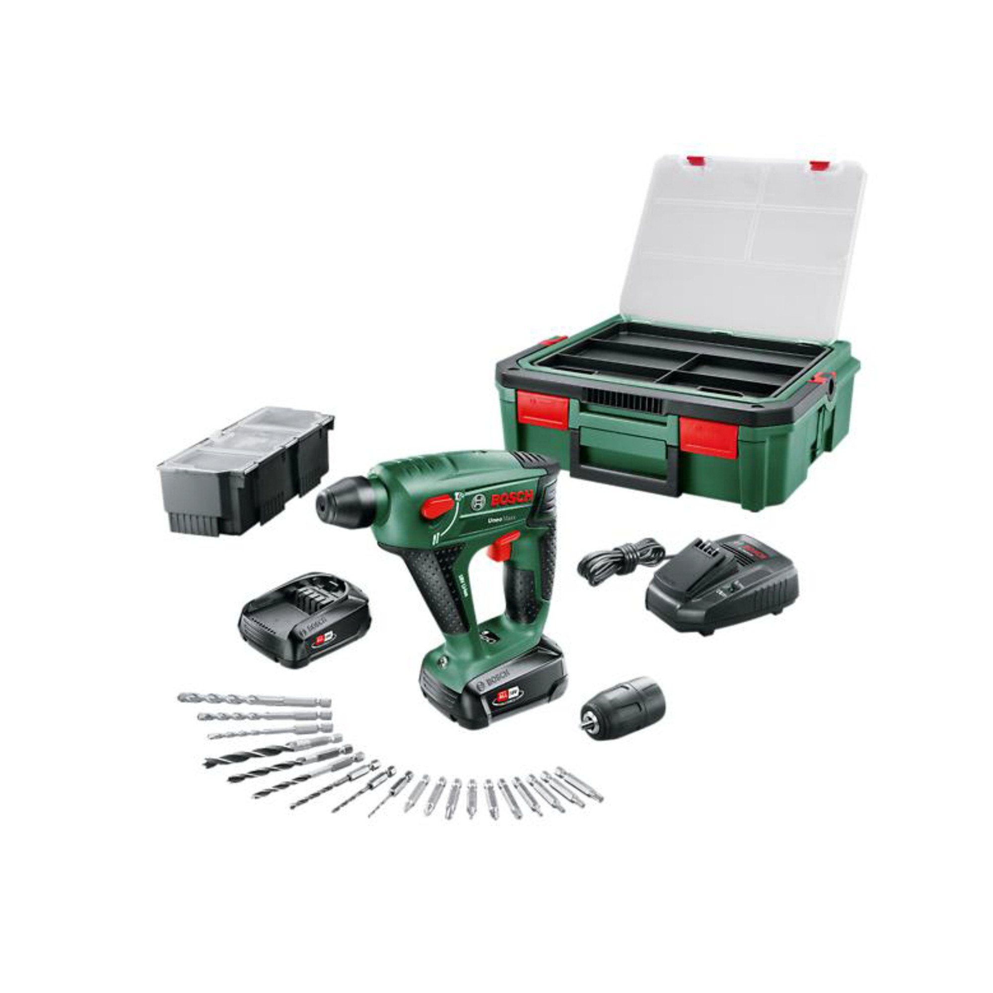Bosch Home & Garden Akku-Bohrhammer Uneo Maxx + SystemBox, mit 2 Akkus und  Ladegerät, Leistung/Spannung: Akku-Betrieb, 18Volt