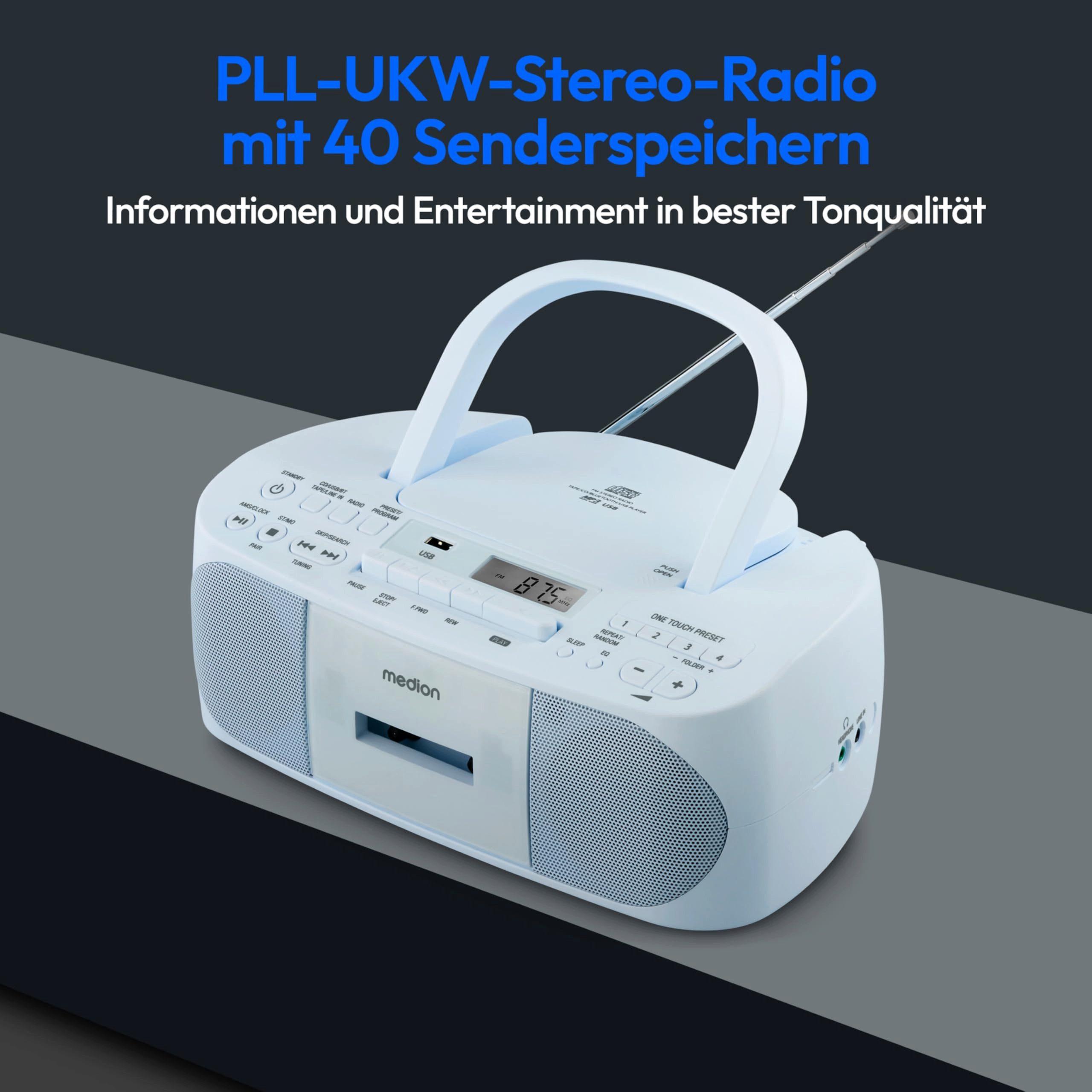 Medion® LIFE® E65010 Radio (Tragbare Boombox mit CD, Kassette und USB)