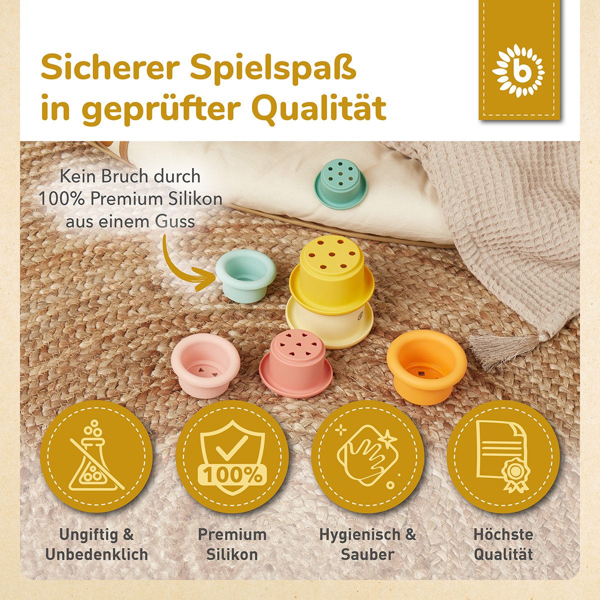 BIECO Stapelspielzeug Bieco Silikon Baby Stapelbecher Tropical Vibes – Bild 4 von 4