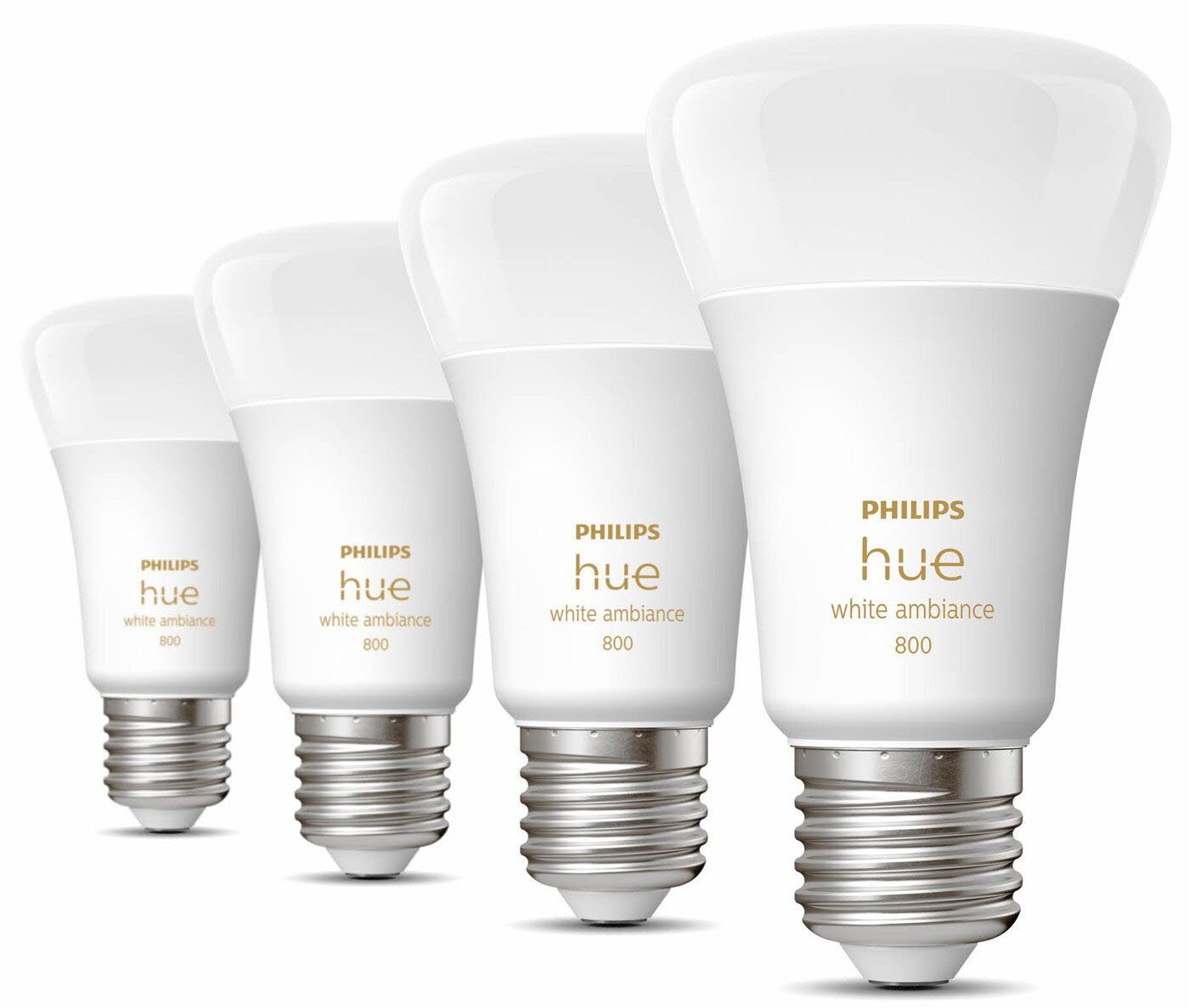 White 60W, Viererpack Philips warmweiß Hue LED-Leuchtmittel Warmweiß, Ambiance 4x570lm E27, bis tageslichtweiß 4 - St., E27 CCT-Farbtemperatursteuerung