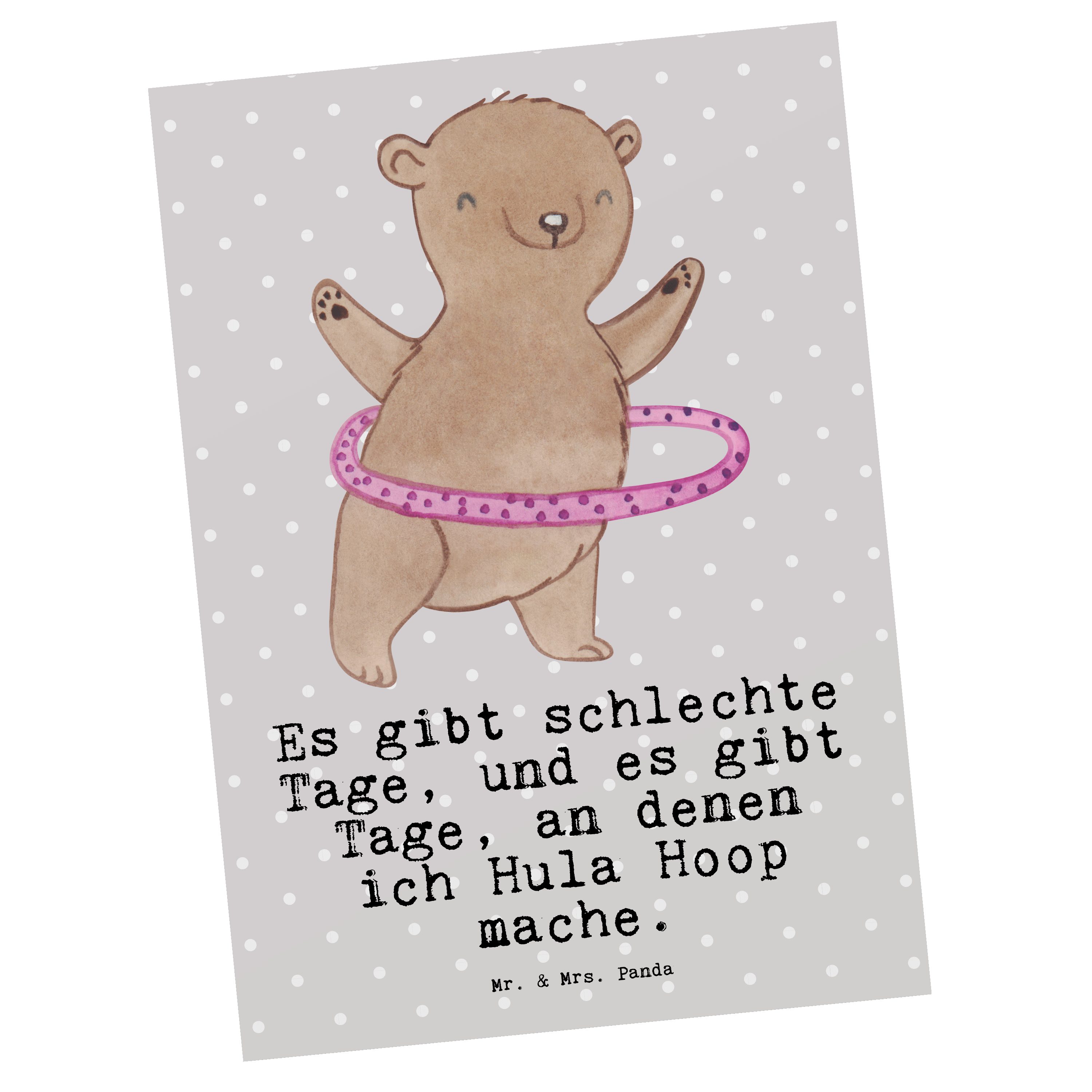 Mr. & Mrs. Panda Postkarte Bär Hula Hoop Tage - Grau Pastell - Geschenk, Geburtstagskarte, Grußk
