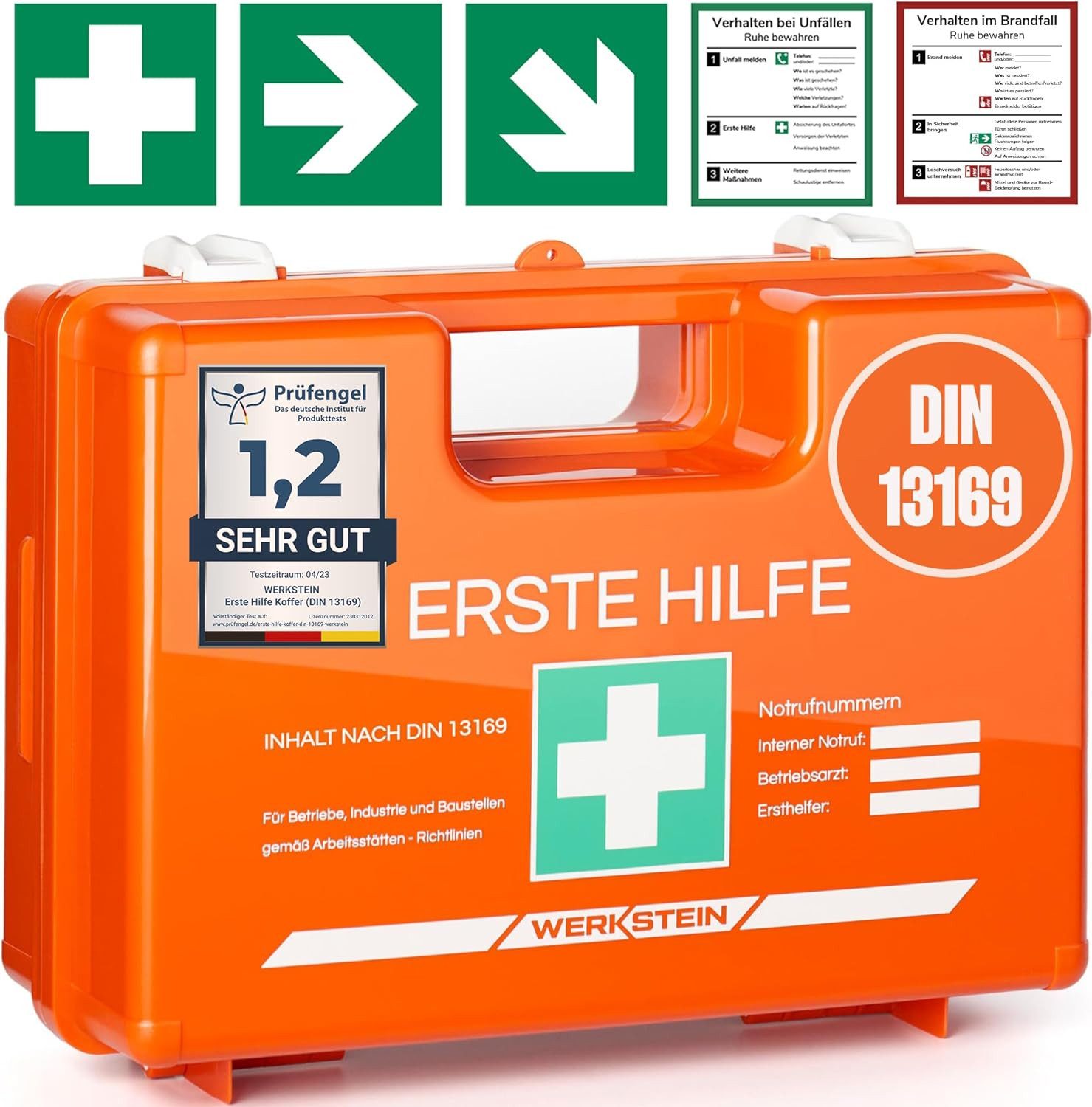 Erste-Hilfe-Koffer DIN 13169:2021 - Verbandskasten inkl. praktischer Wandhalterung