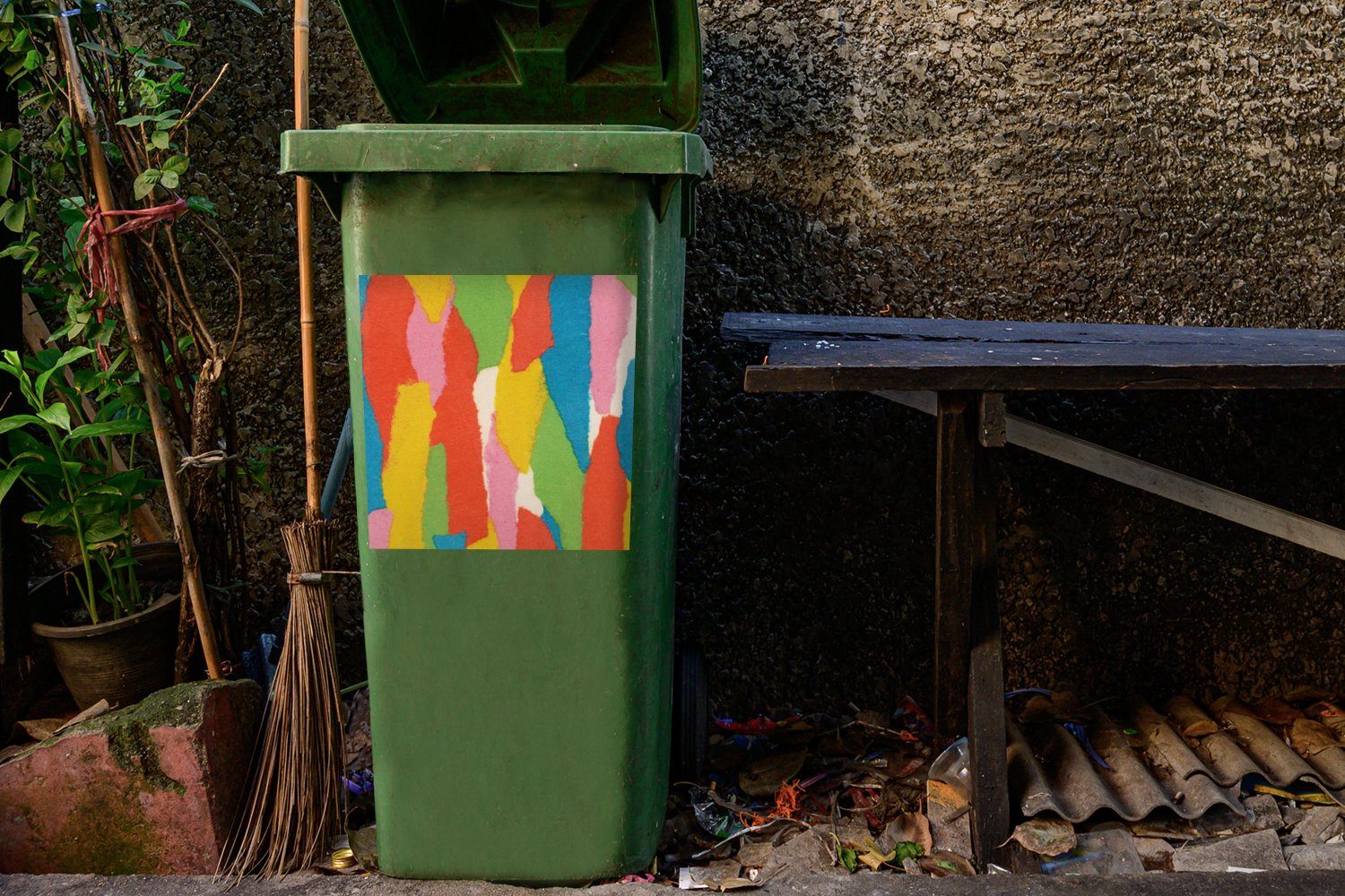 MuchoWow Wandsticker Abstrakt - Formen St), (1 Abfalbehälter Mülleimer-aufkleber, Mülltonne, Retro Container, Collage - - Sticker
