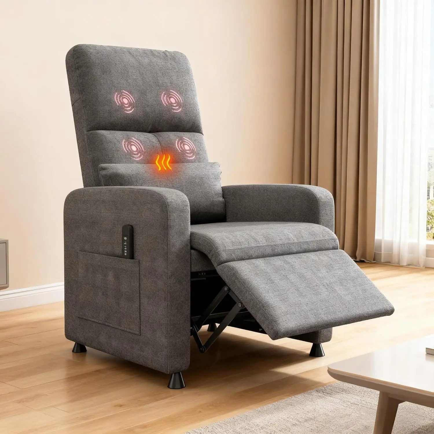 DENU-Home Massagesessel Elektrischer Relaxsessel Massagestuhl 90°-165° mit Heizung (1-St., Relaxsessel), assagestuhl 90°-165°, mit Heizung, 4 Massagepunkten, Fußstützen