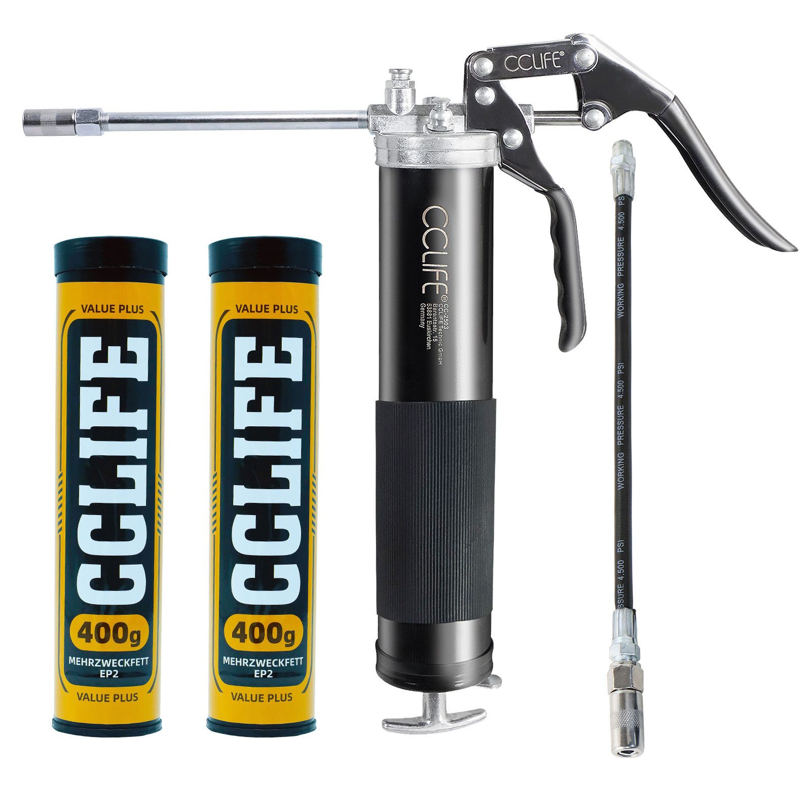 CCLIFE Handpresse 6000 PSI Pistolengriff Schmierung Hebelfettpresse Einhand Fettpresse, 1-tlg.