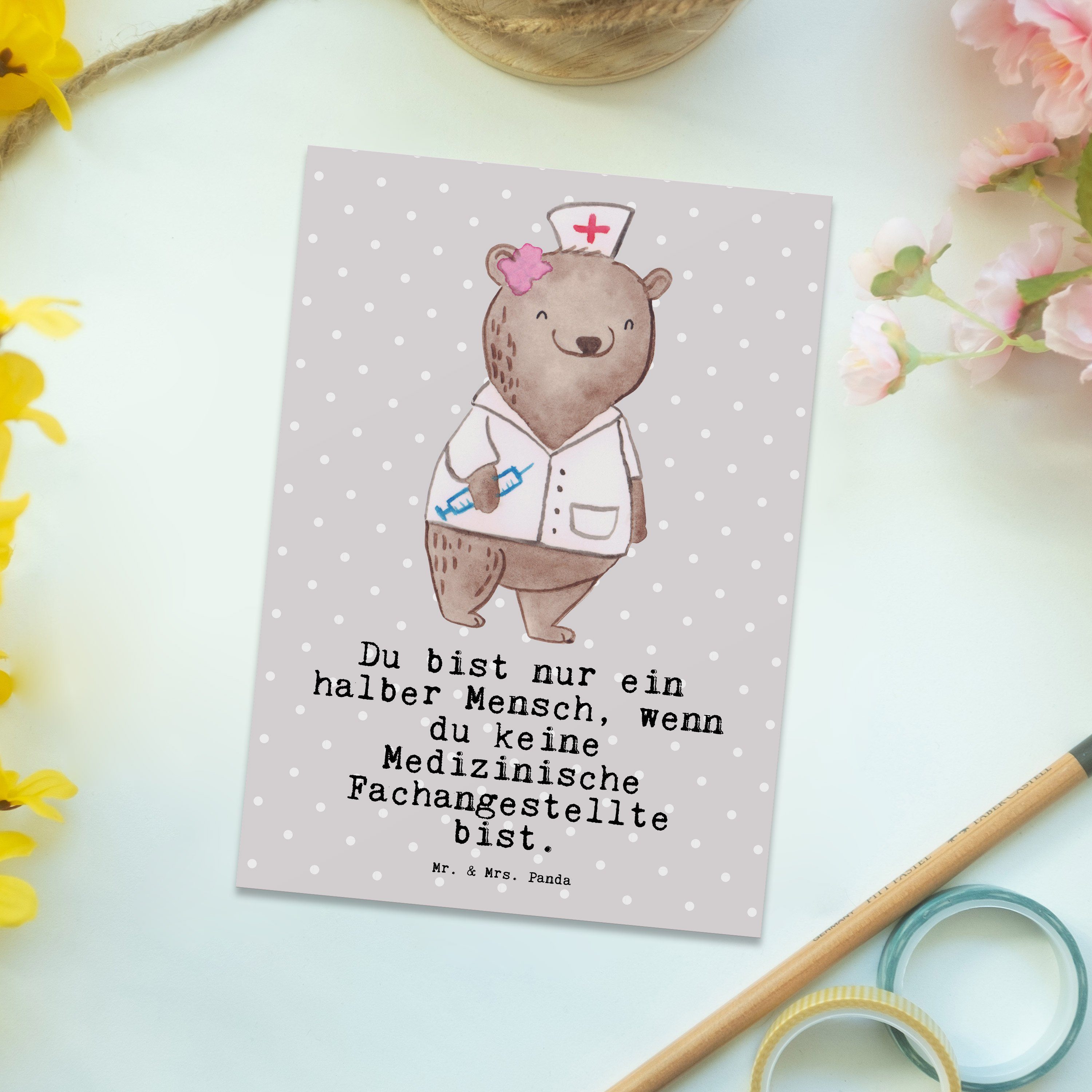Mr. & Mrs. Medizinische Postkarte Fachangestellte Herz Grau Panda mit - - Pastell Gesc Geschenk