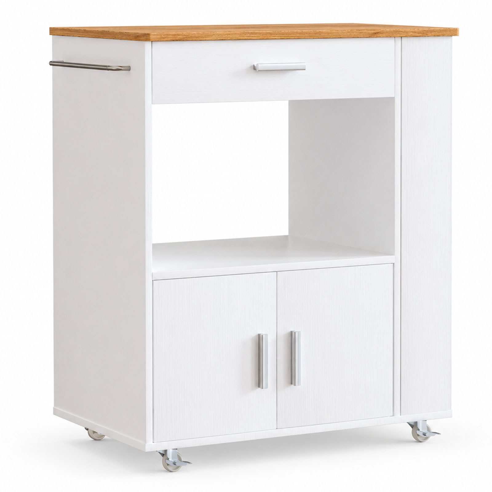 Yorbay Küchenwagen mit Rollen,Servierwagen mit Arbeitsplatte, Kücheninsel Freistehend, (75*46*88 cm), Küchenschrank mit Schublade & 3 Gewürzregalen