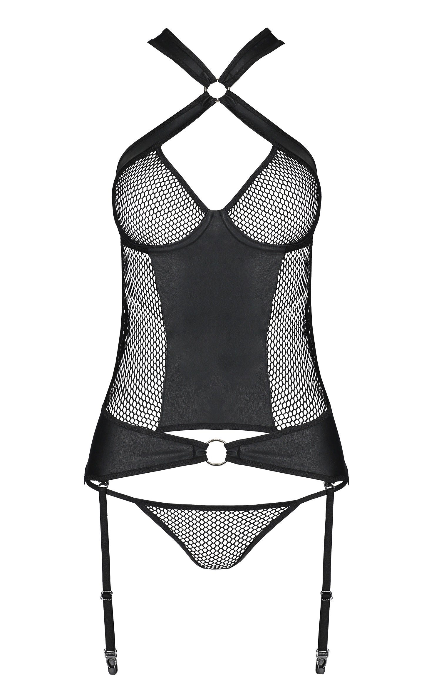 Corsage Corsage Amanda schwarz Wetlook Netz transparent Strapse