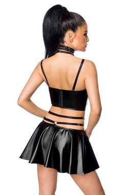 Saresia Set: Bügel-BH Wetlook-Reizwäsche schwarz mit Rock Harness Crop-T (Set)